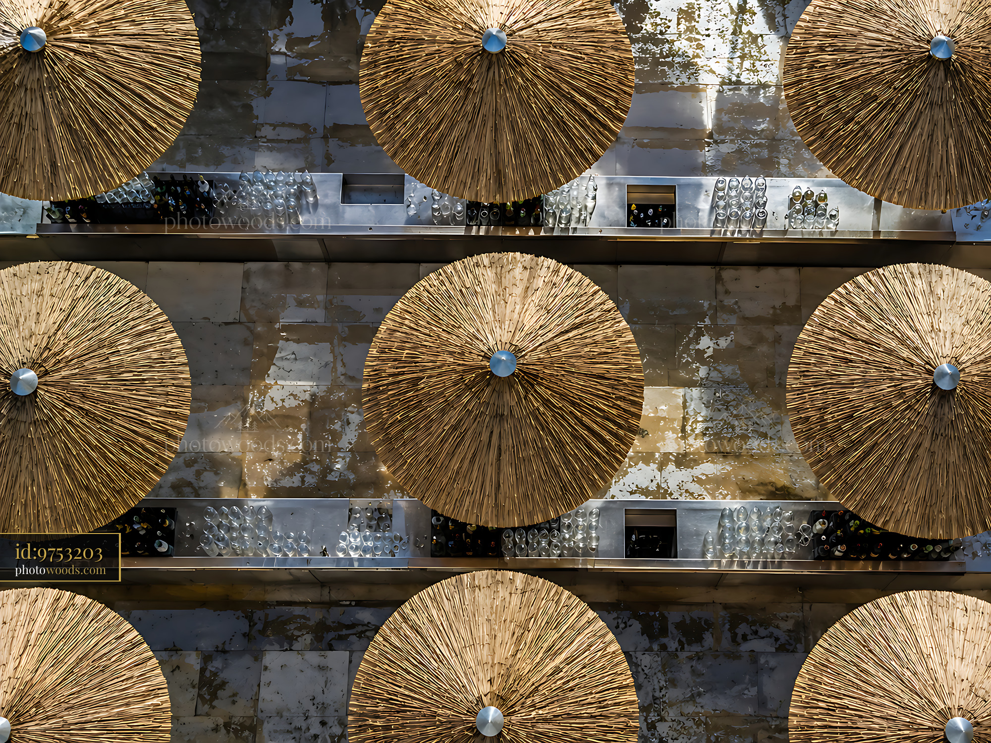 Umbrellas Arranged on Shelves in a Restaurant Setting