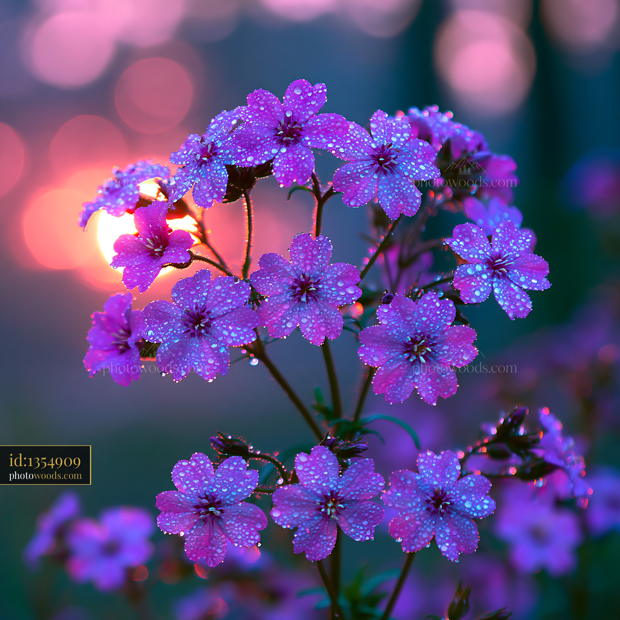 Flowers Bloom in the Sunset With Dew Drops on Petals