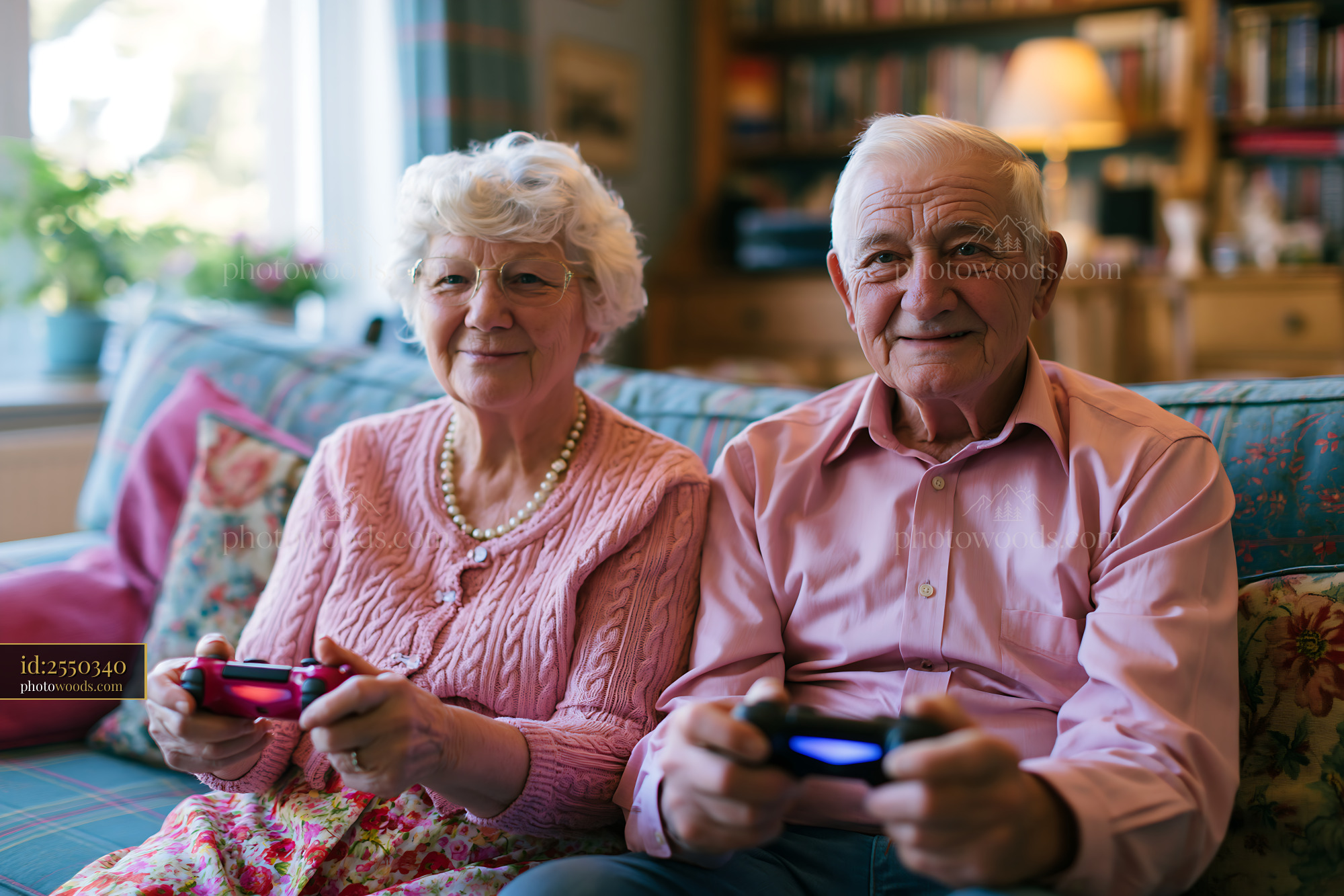 Elderly Couple Playing Video Games in Cozy Living Room