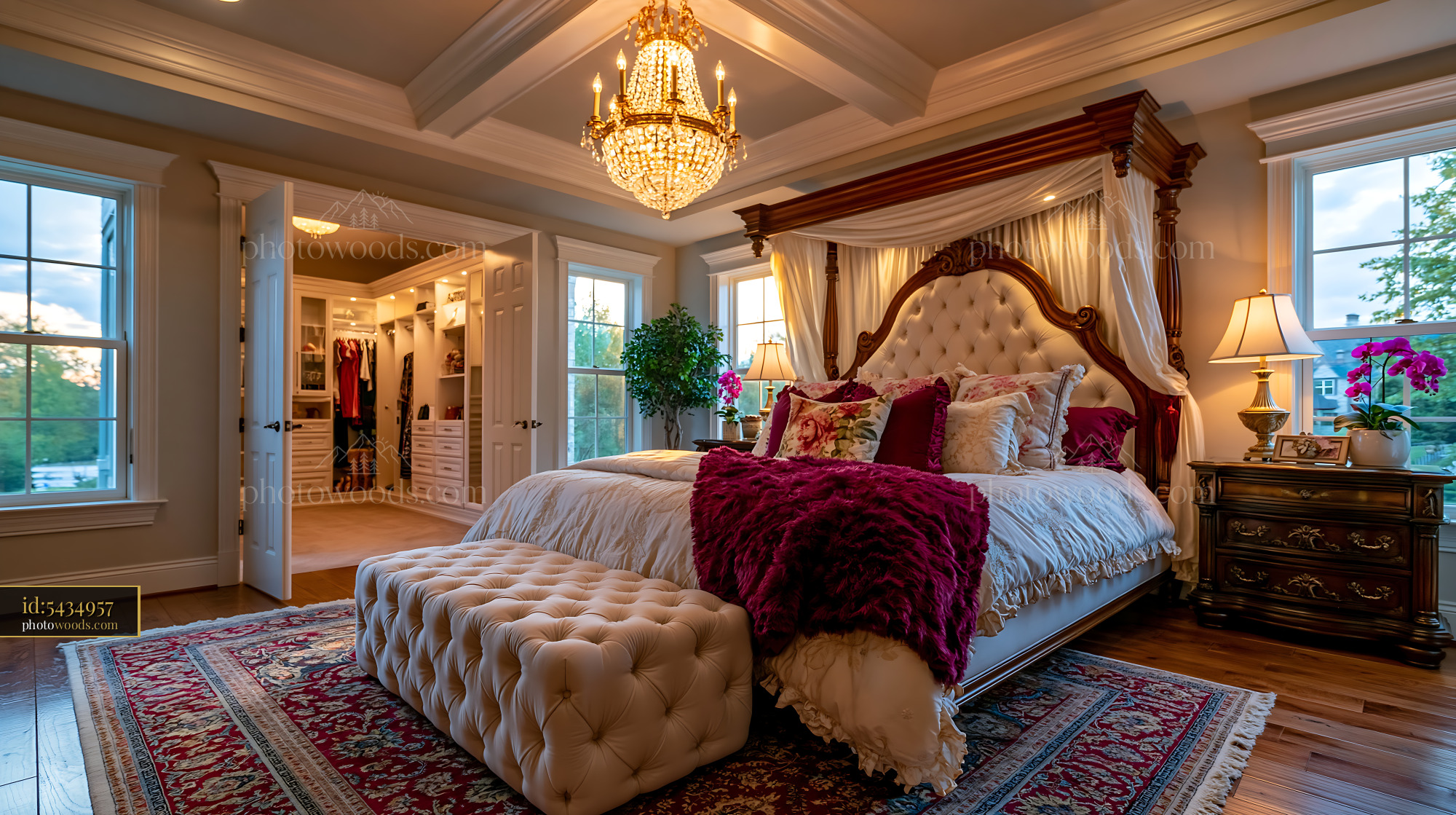 Romantic Bedroom With Canopy Bed and Walk-In Closet
