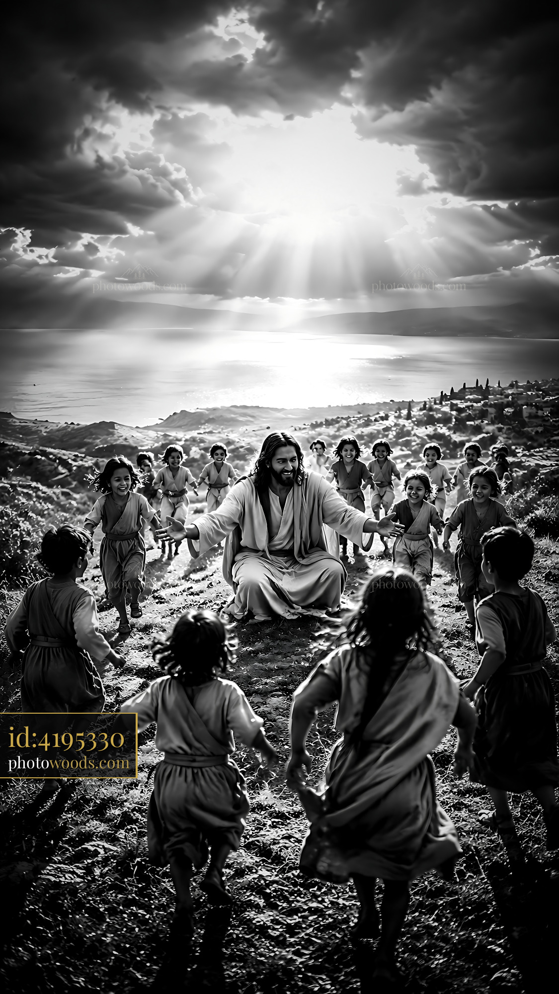 Jesus Teaching Children in a Landscape With Bright Light