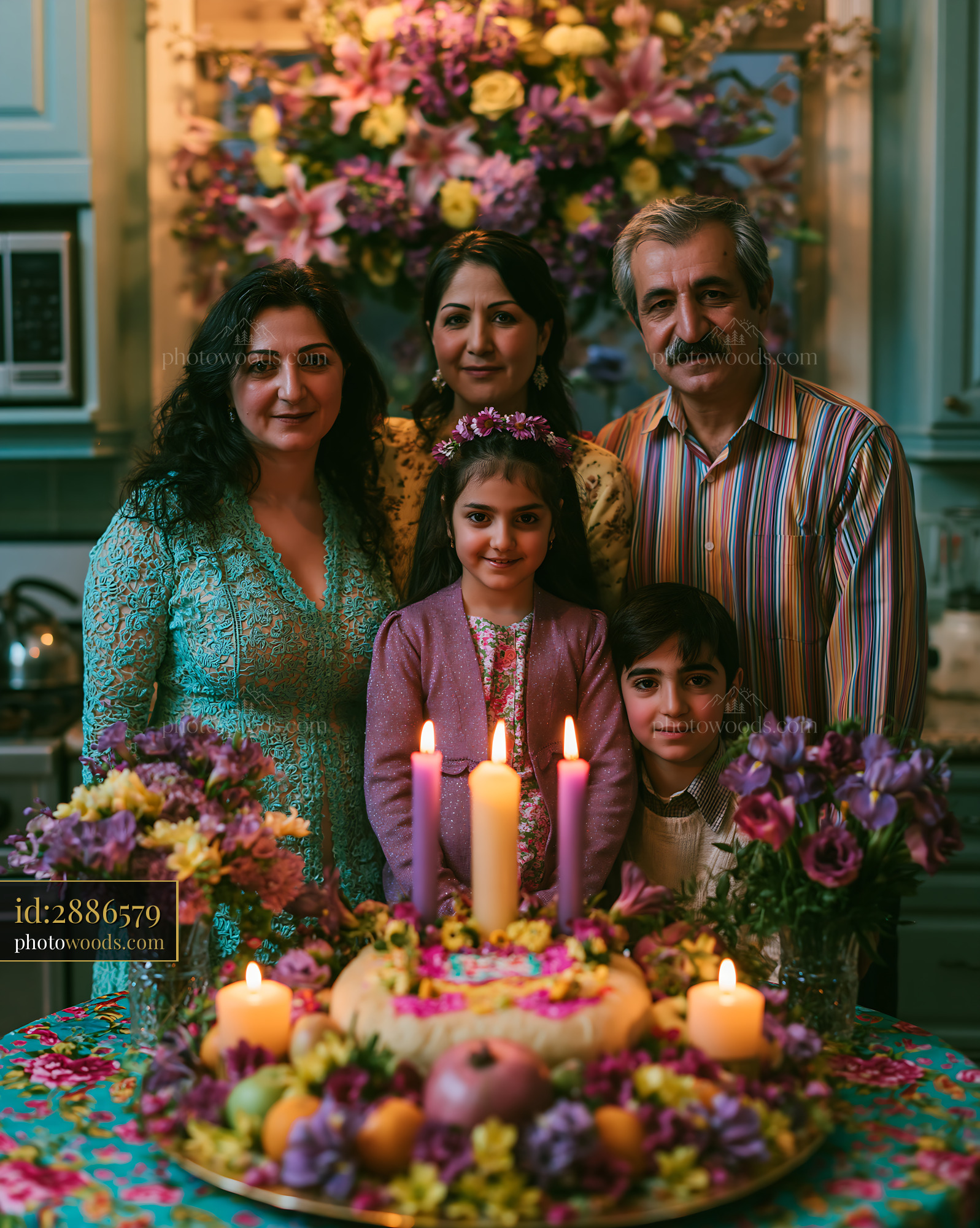 Family Celebrating Nowruz at a Decorated Table in Iran