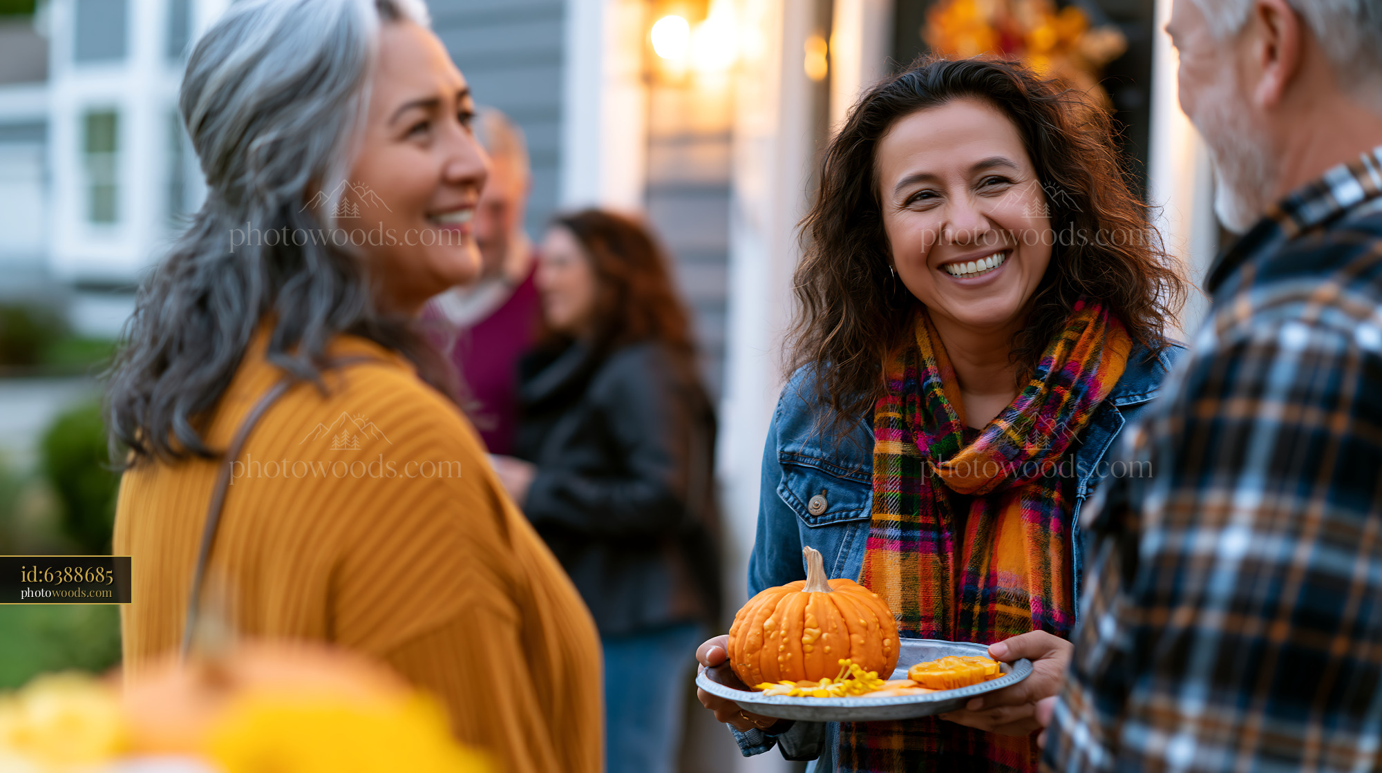 Neighbors Enjoying a Local Harvest Festival With Pumpkins