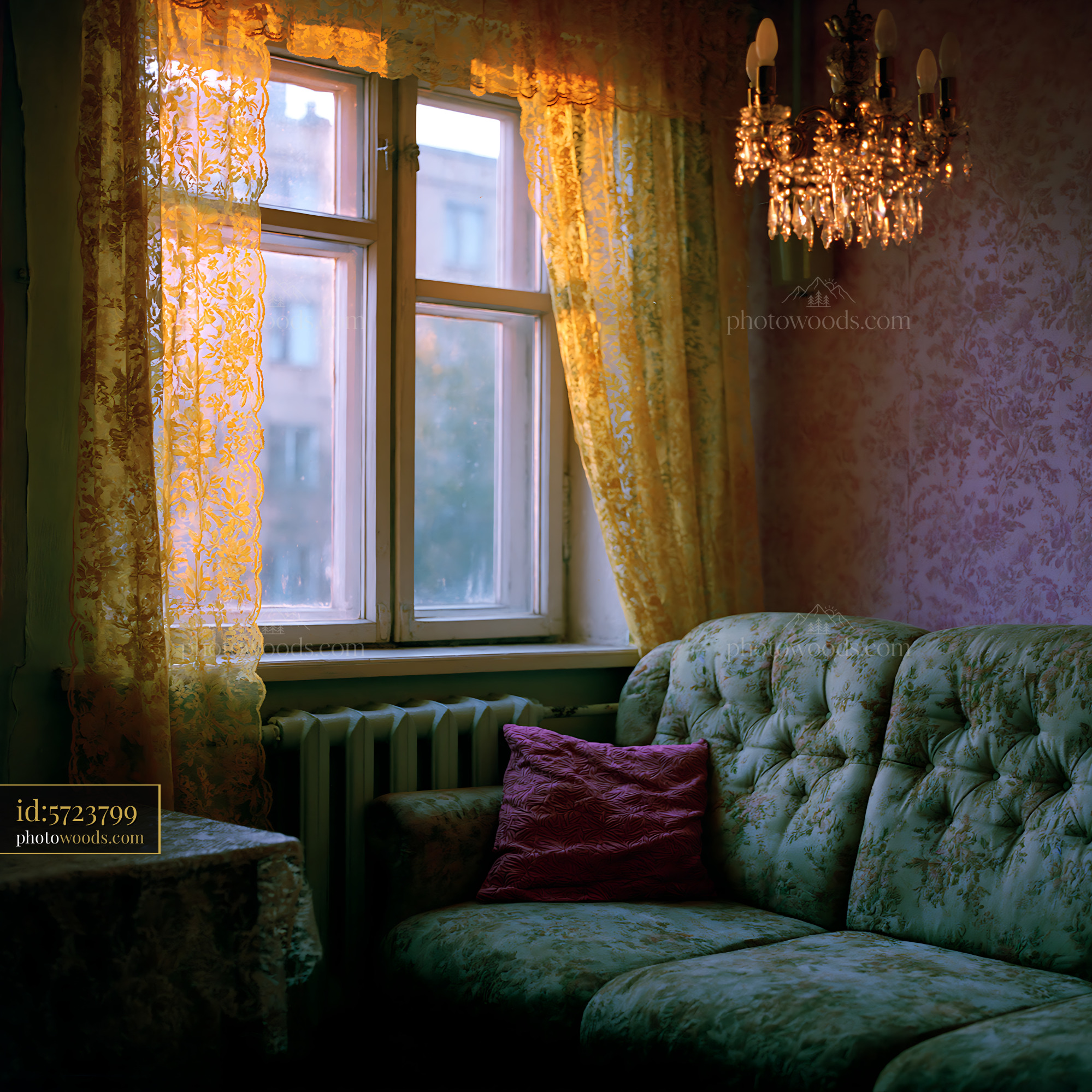Cozy Living Room With Sunlight Through Window and Yellow Curtains