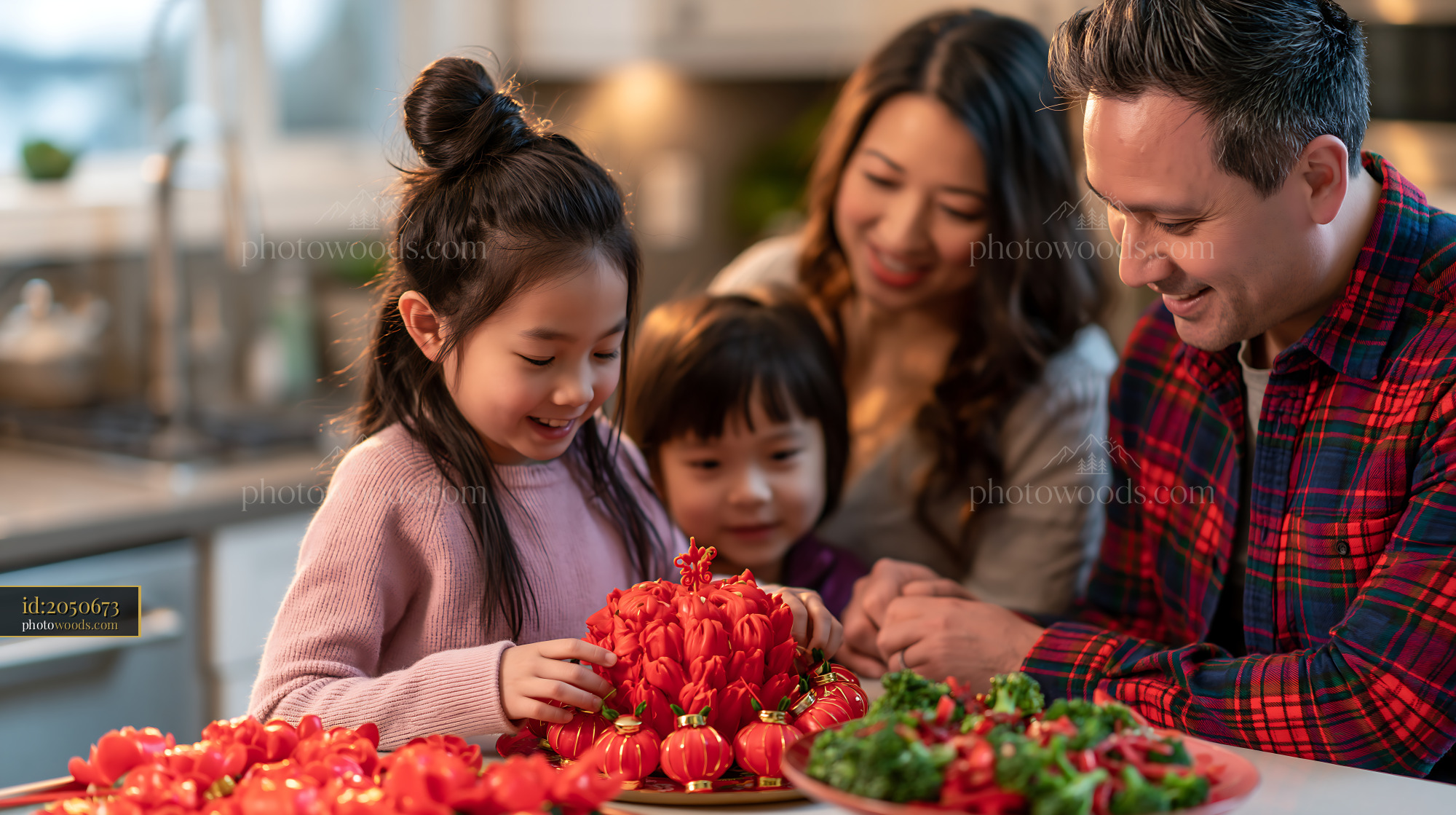 Multiracial Family Preparing Decorations for Lunar New Year