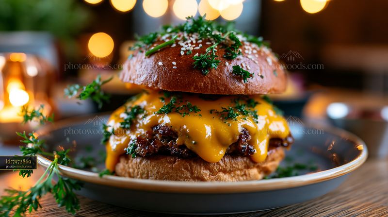 Juicy Smash Burger With Melting Cheese and Fresh Herbs