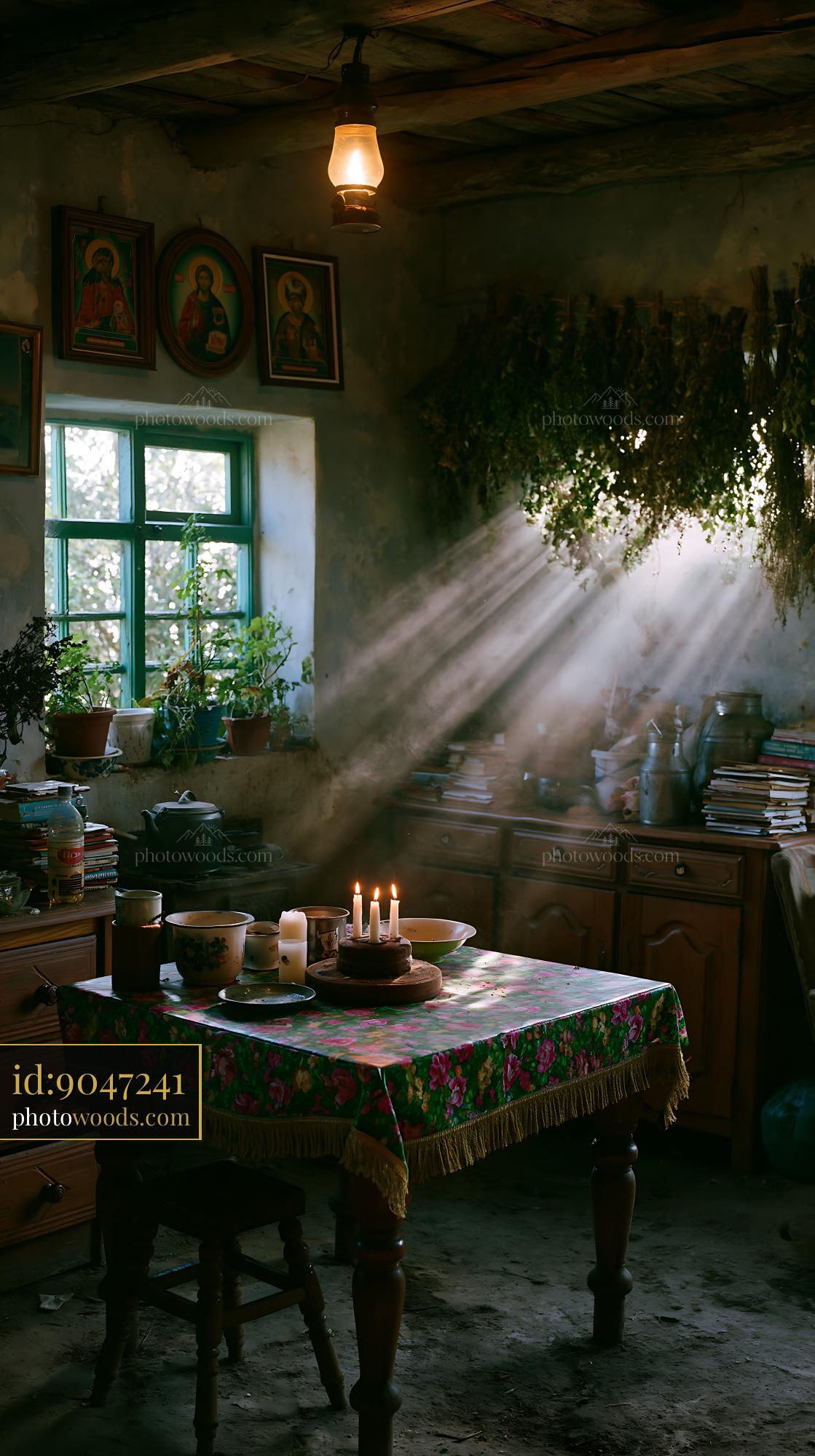 Old Barn House Living Space With Sunlight and Candles