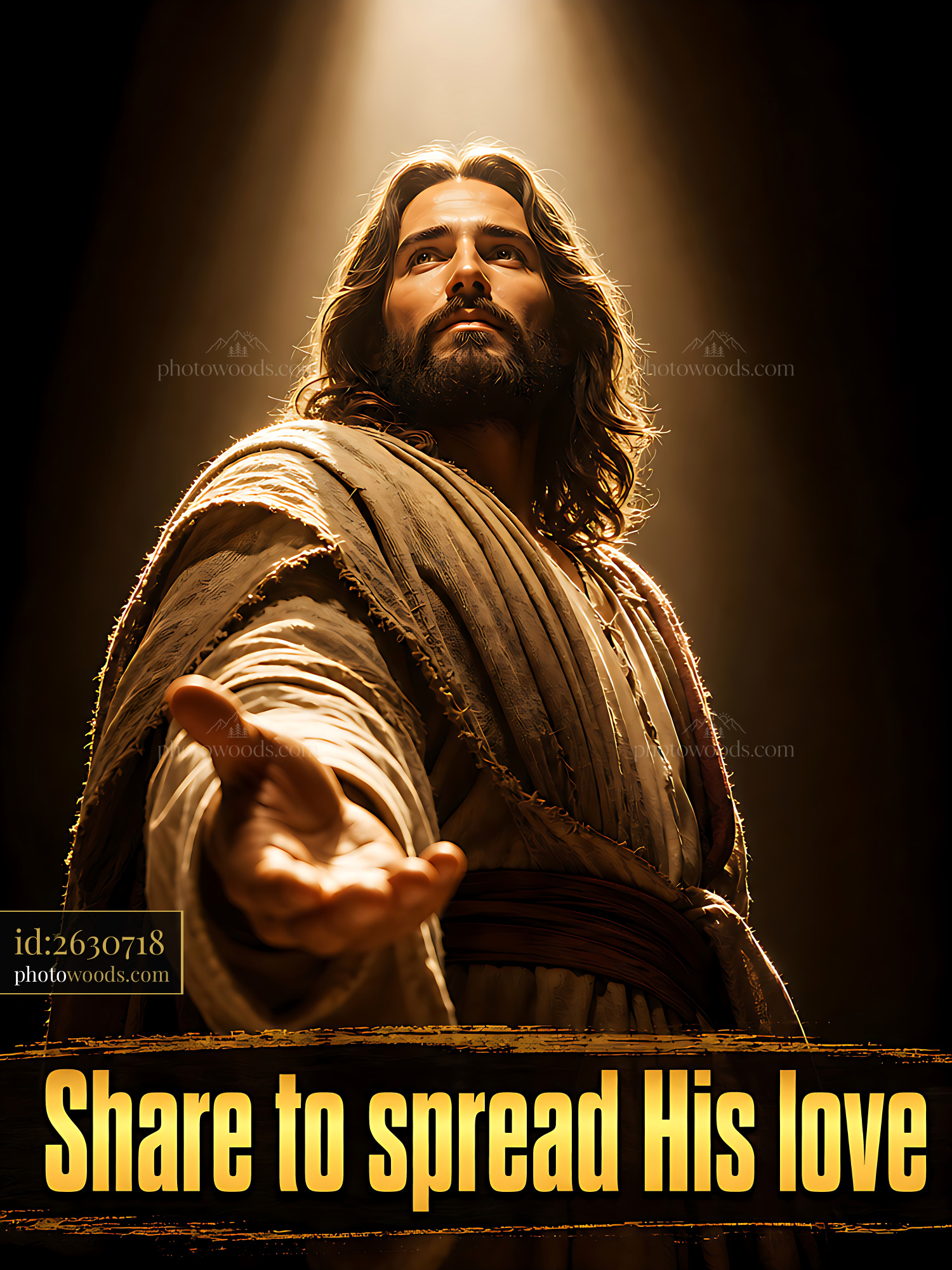 Jesus Extends Hand to Spread Love in Dramatic Light Setting