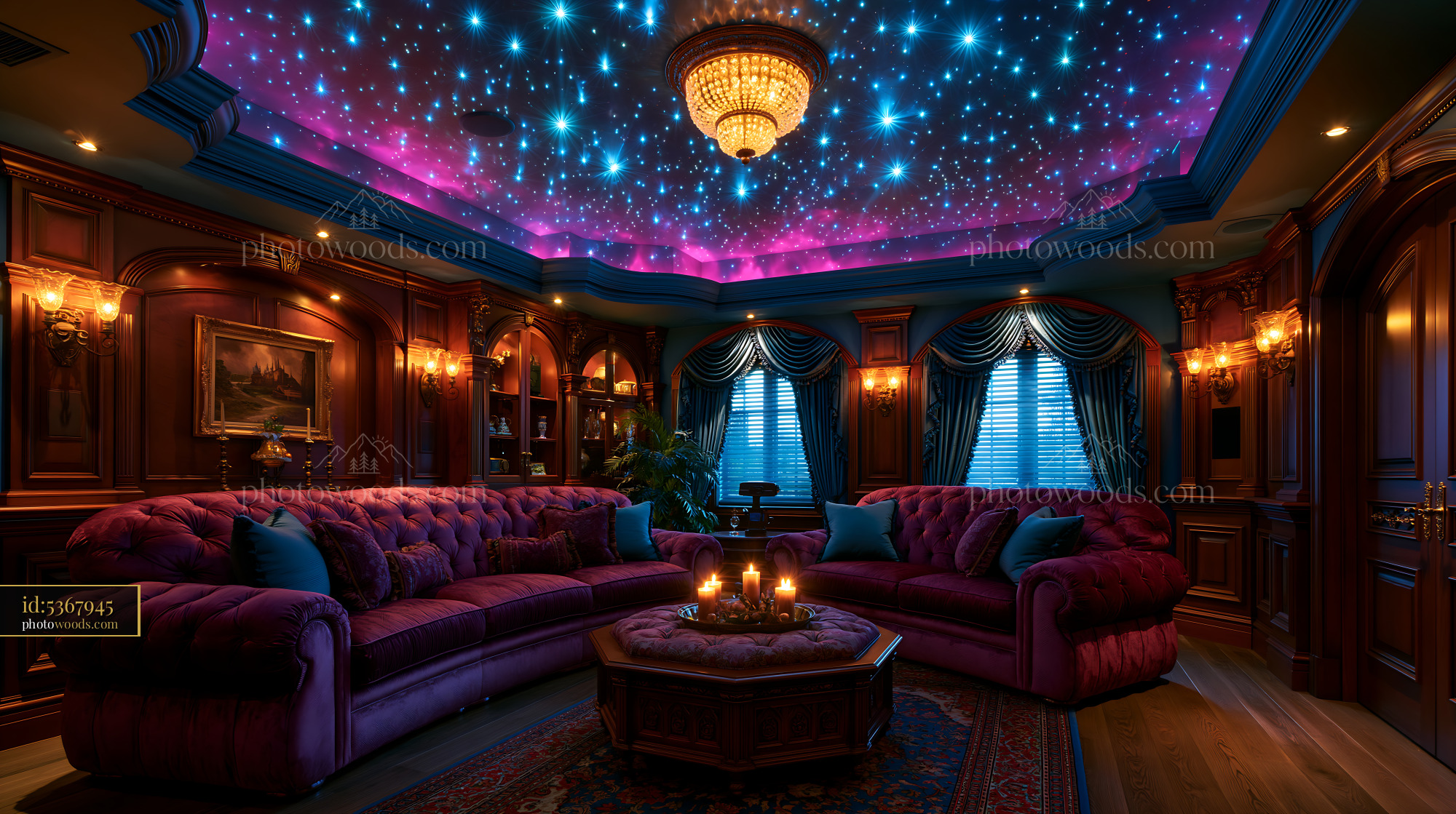 Opulent Home Theater With Starlight Fiber Optic Ceiling