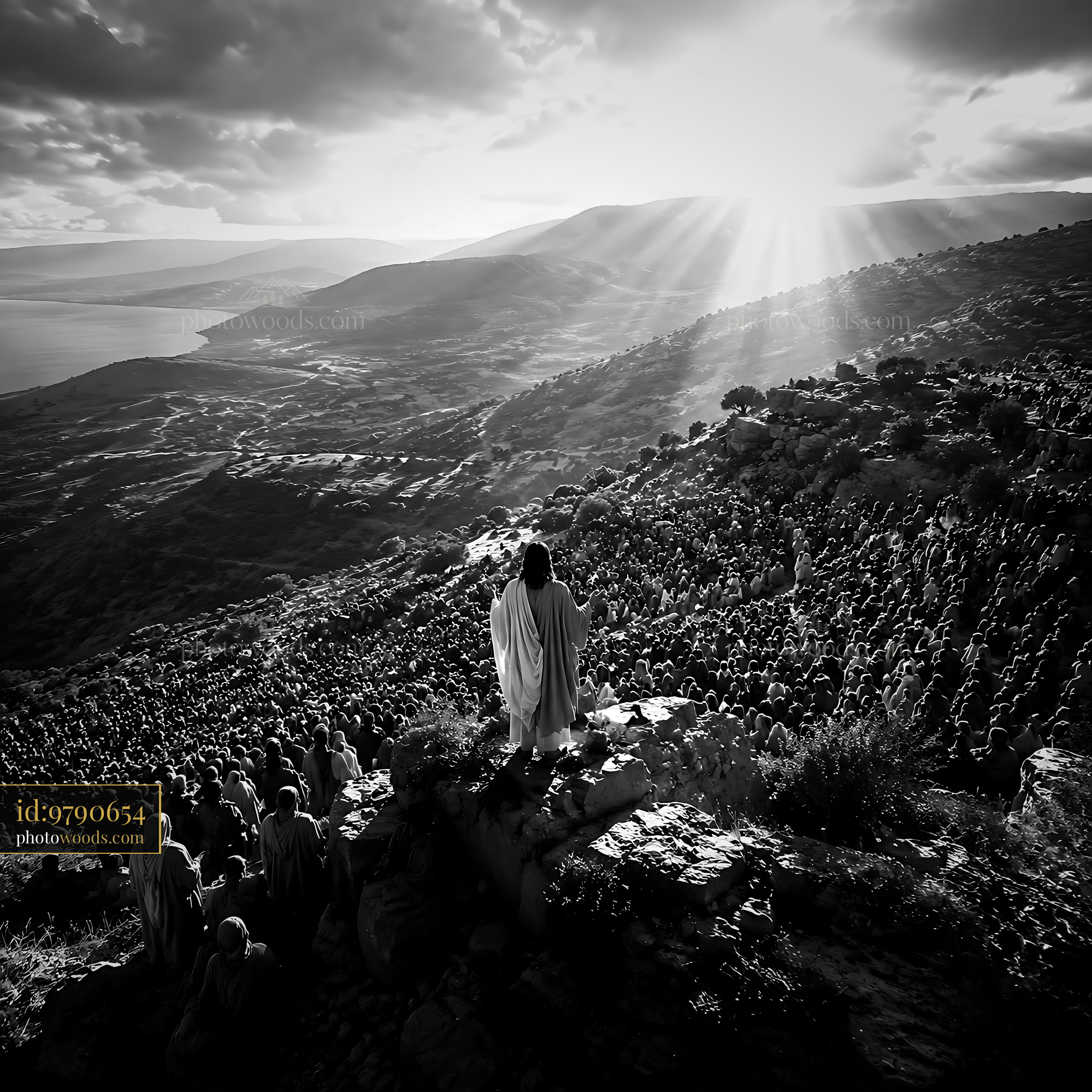 Figure Standing on Mountain, Looking Towards Distant Valley Scene