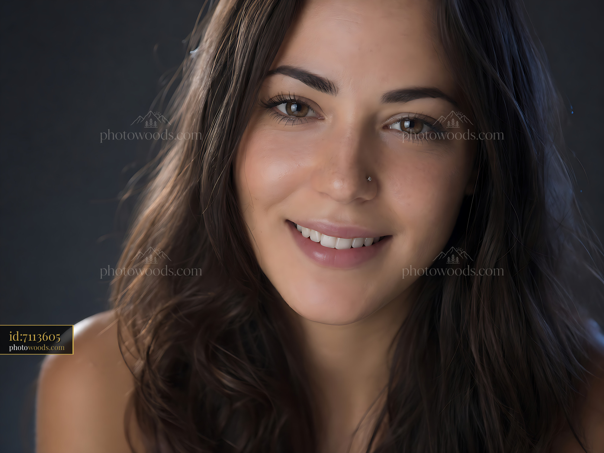 Woman Smiling With Long Hair Under Soft Lighting