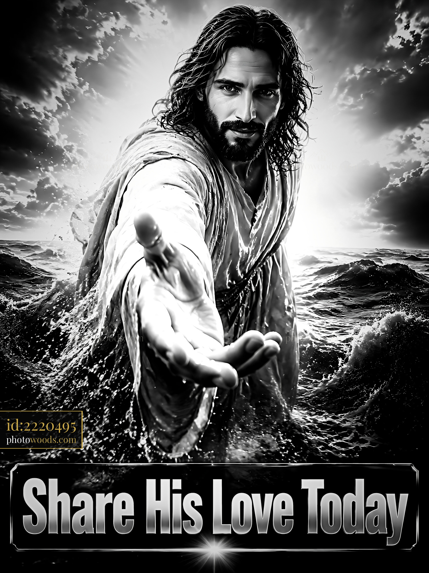 Man Reaching out From Water in Dramatic Black and White Scene