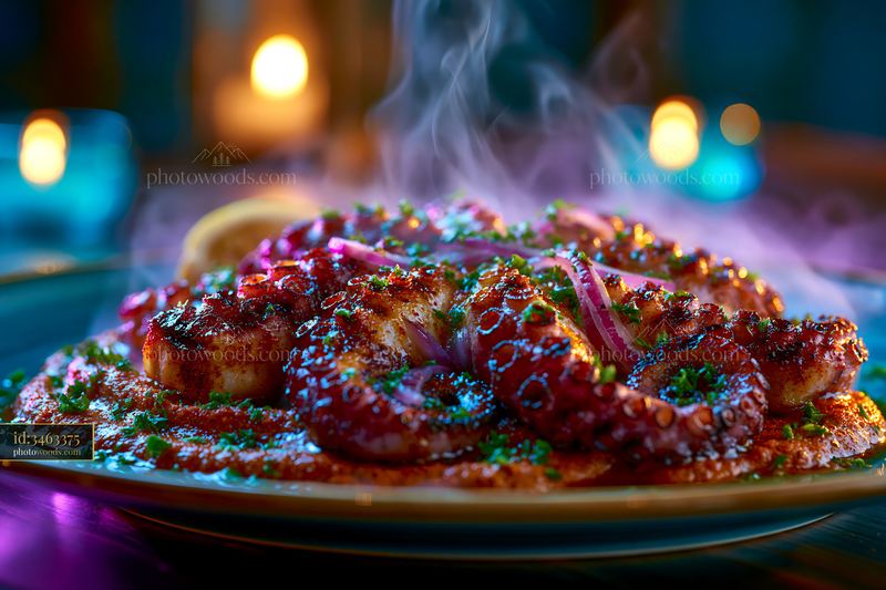 Grilled Octopus Tentacle Served on Smoked Paprika Puree