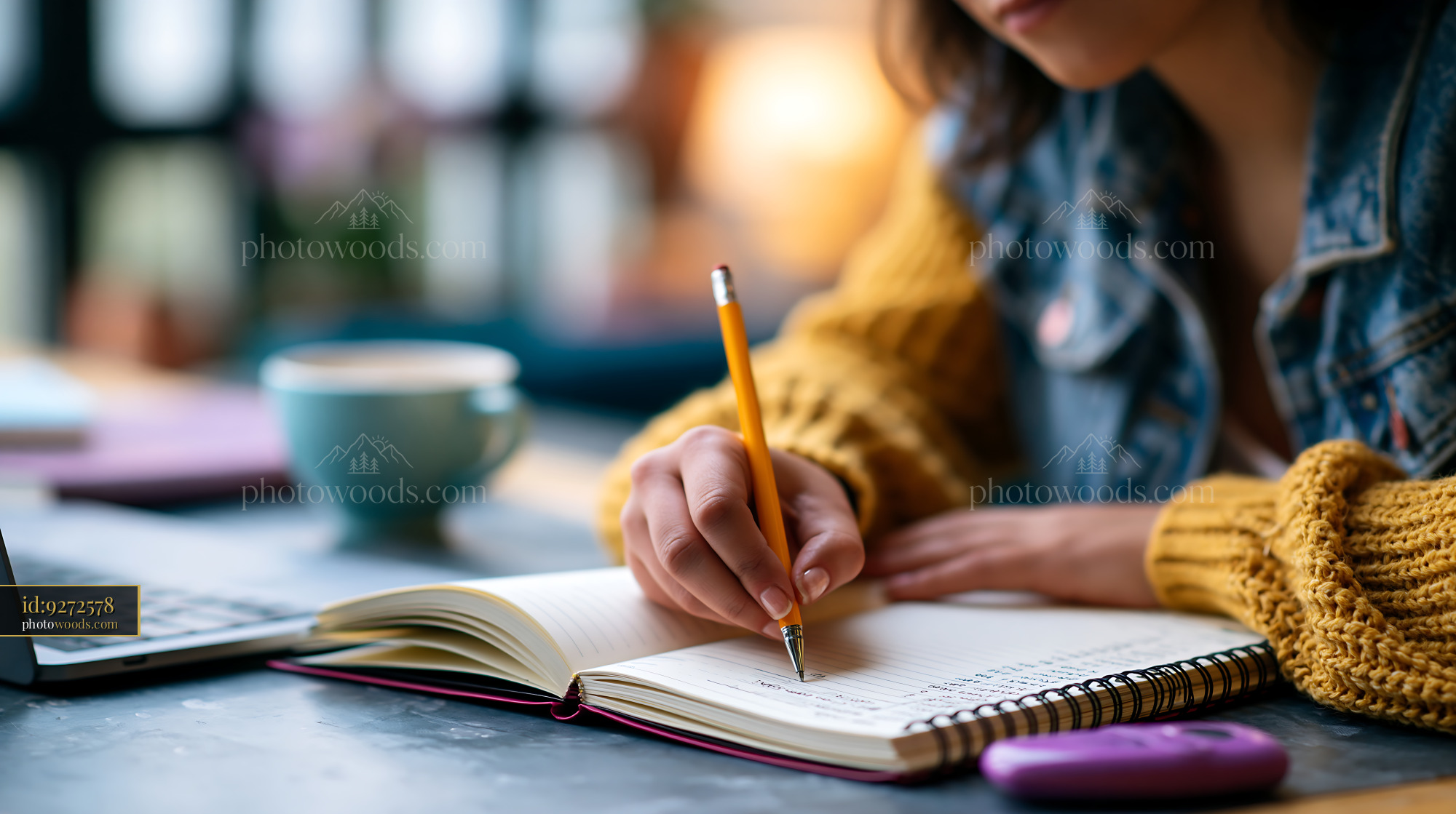 Student Tracking Expenses in a Notebook at Home