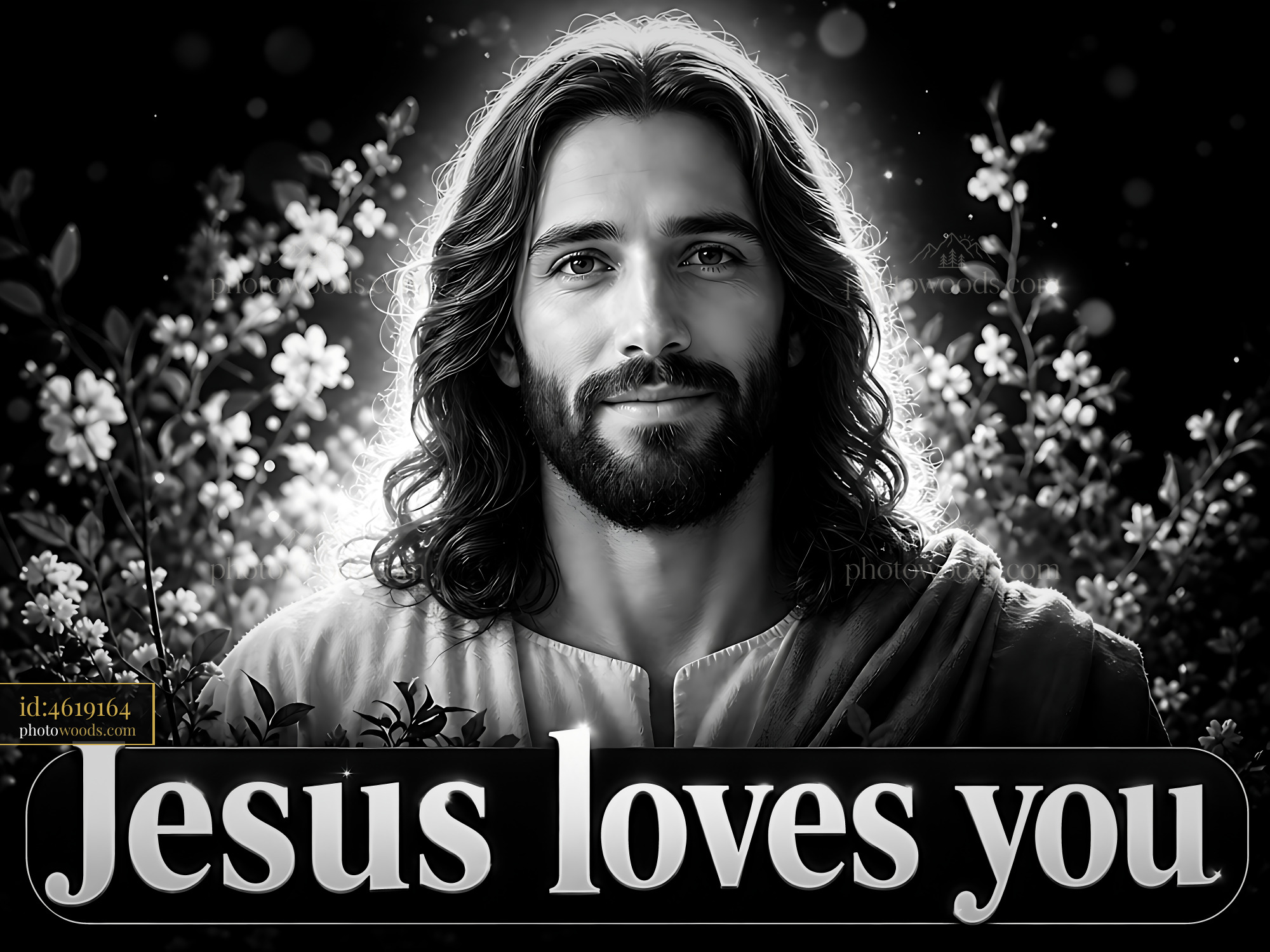 Jesus Christ, Smiling Man With Long Hair in Front of Flowers