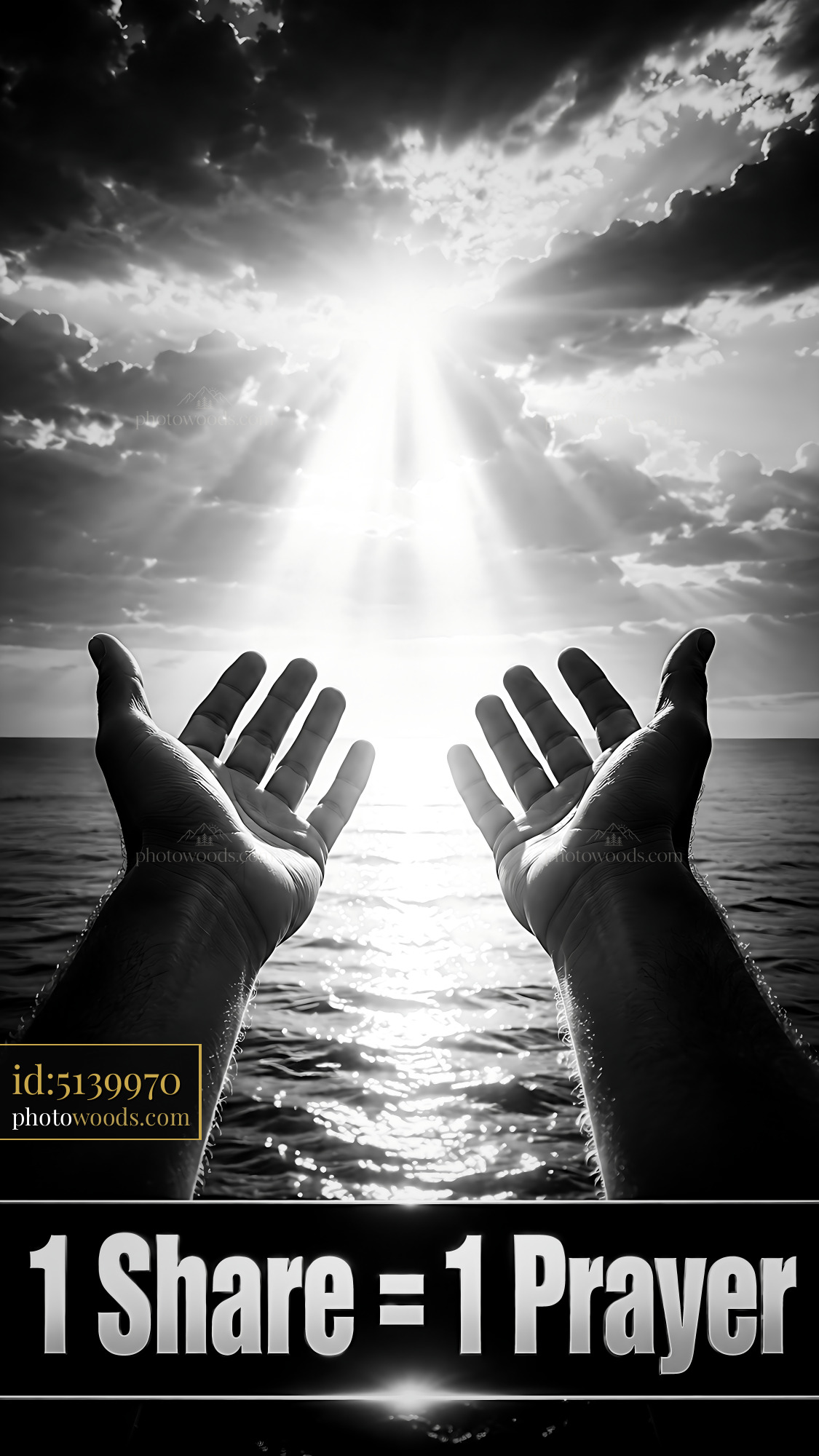 Hands Reaching Towards Light Over Ocean Water at Sunset