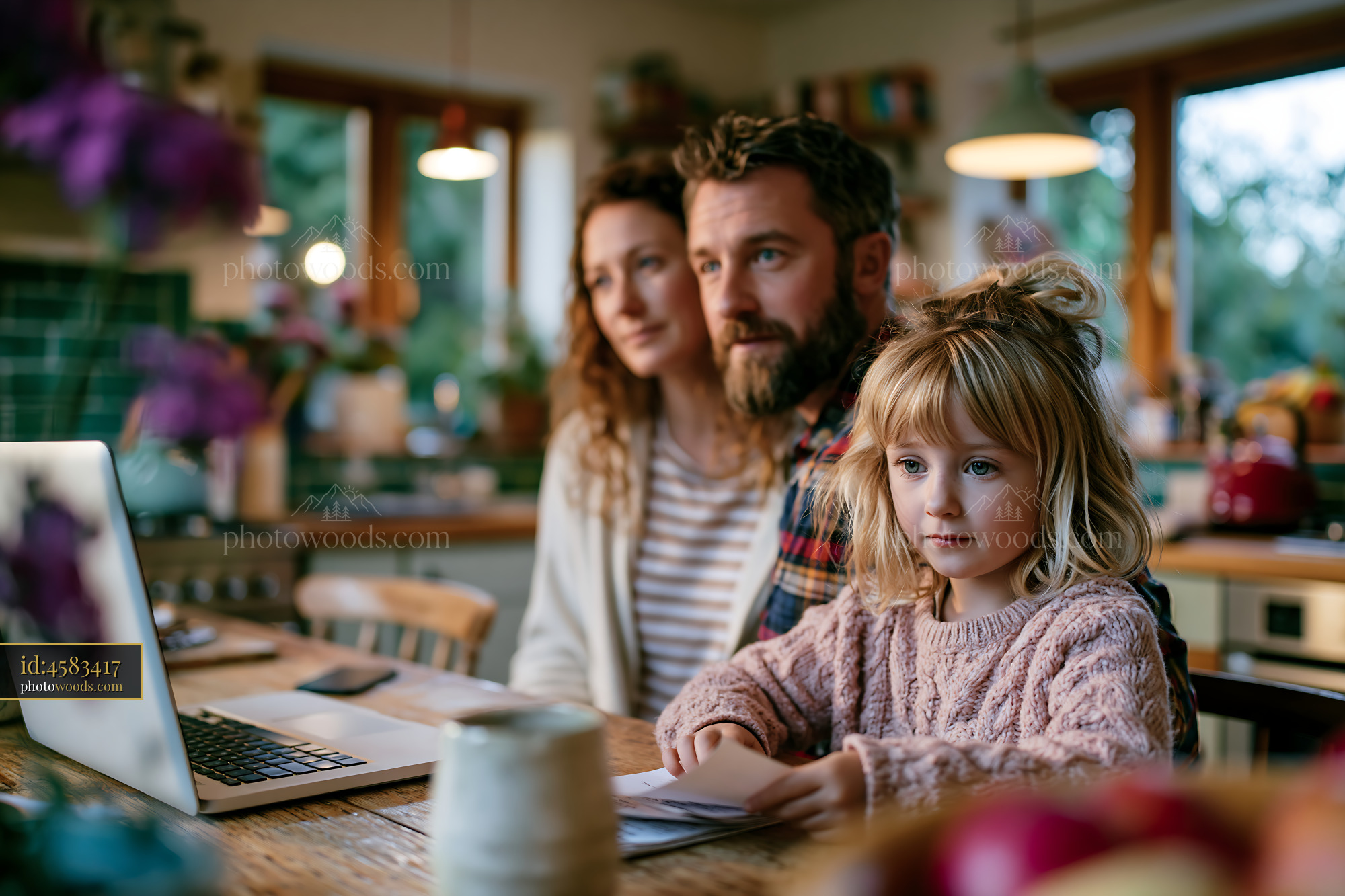 Family Evaluating Insurance Offers at Home in Cozy Setting