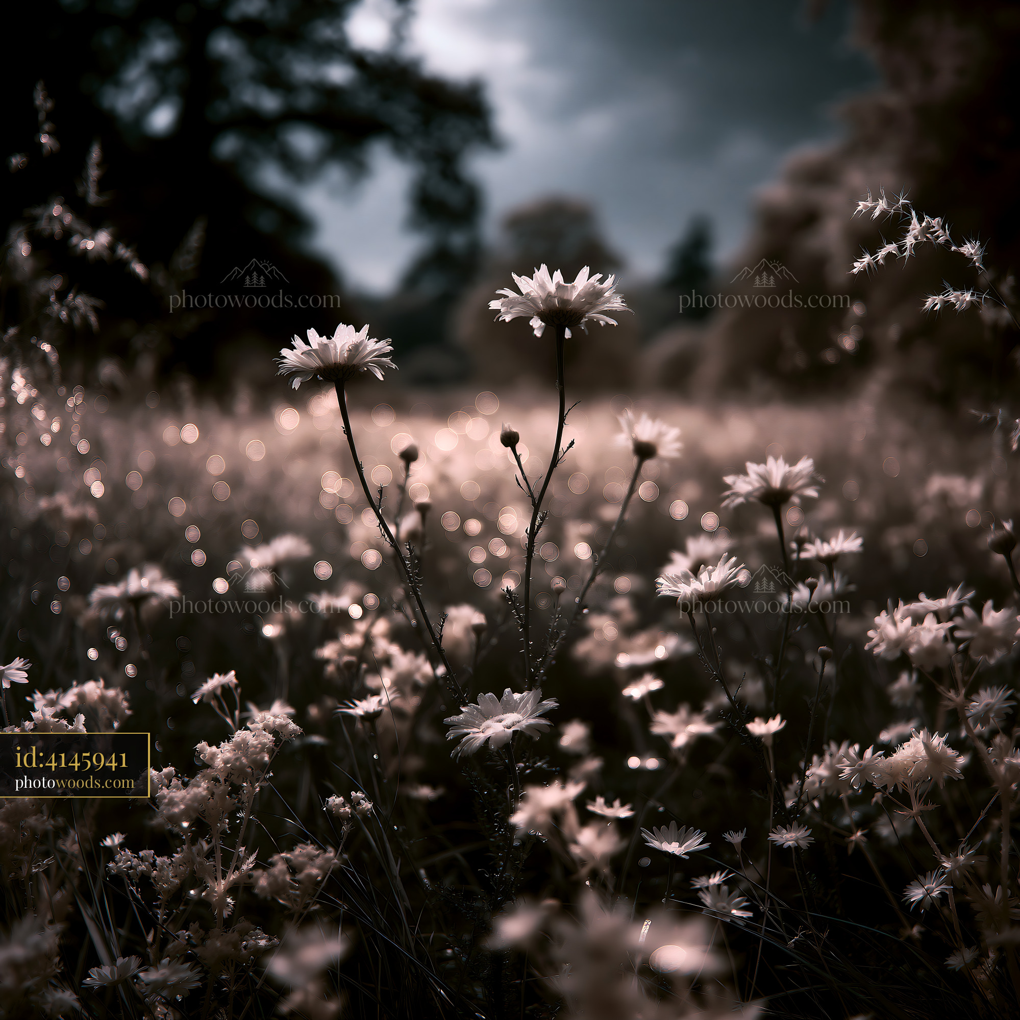 Daisies Blooming in a Field During a Cloudy Evening