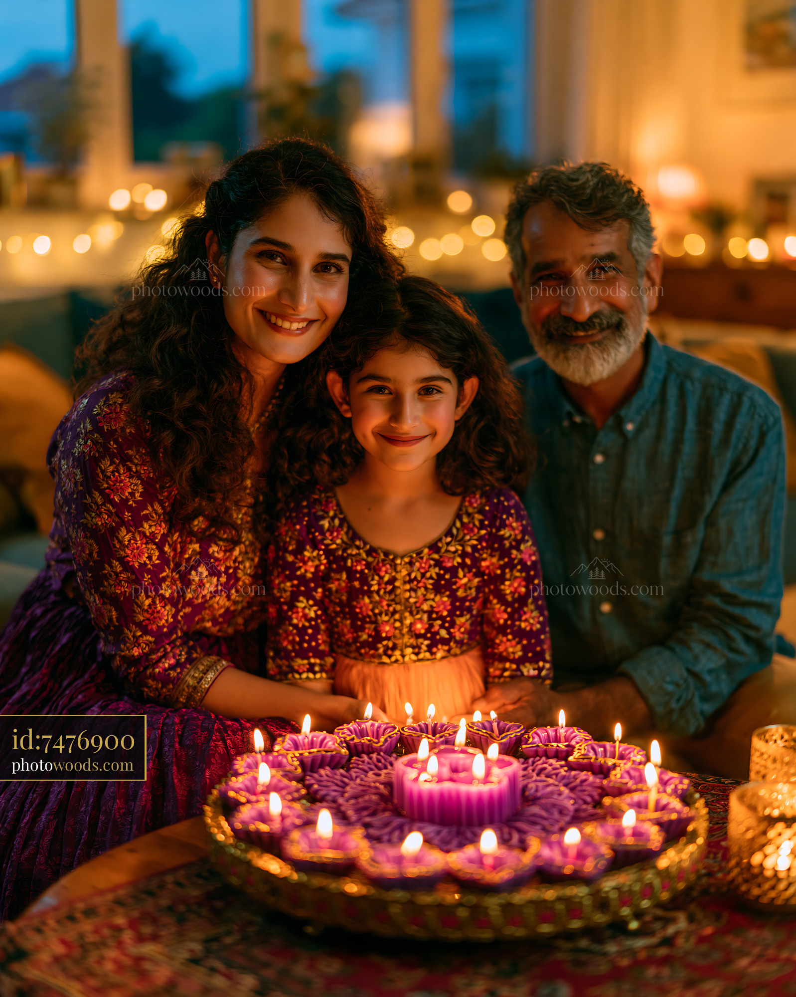 Family Celebrating Diwali With Candles in Living Room