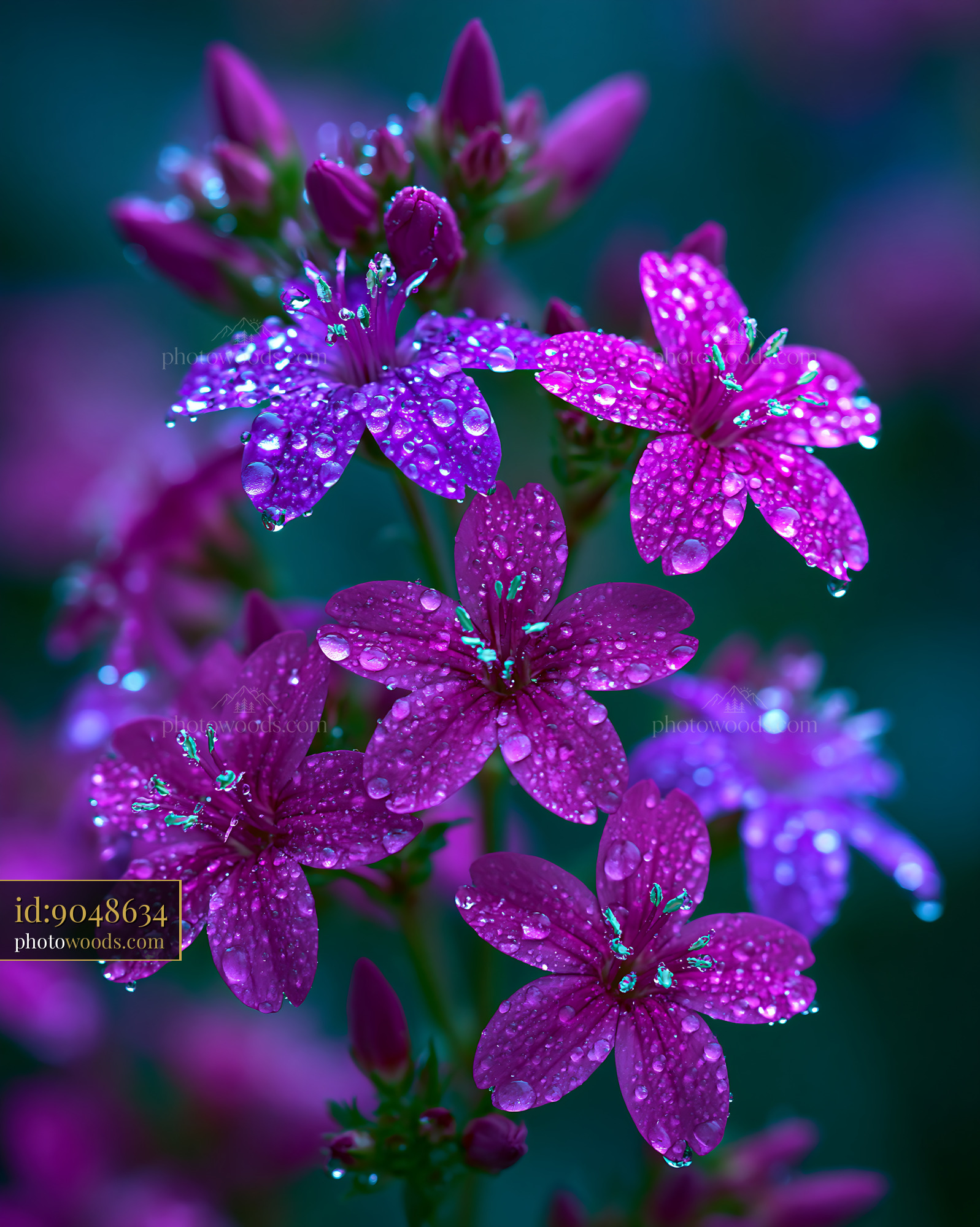 Flowers Covered in Water Droplets After Rain in a Garden
