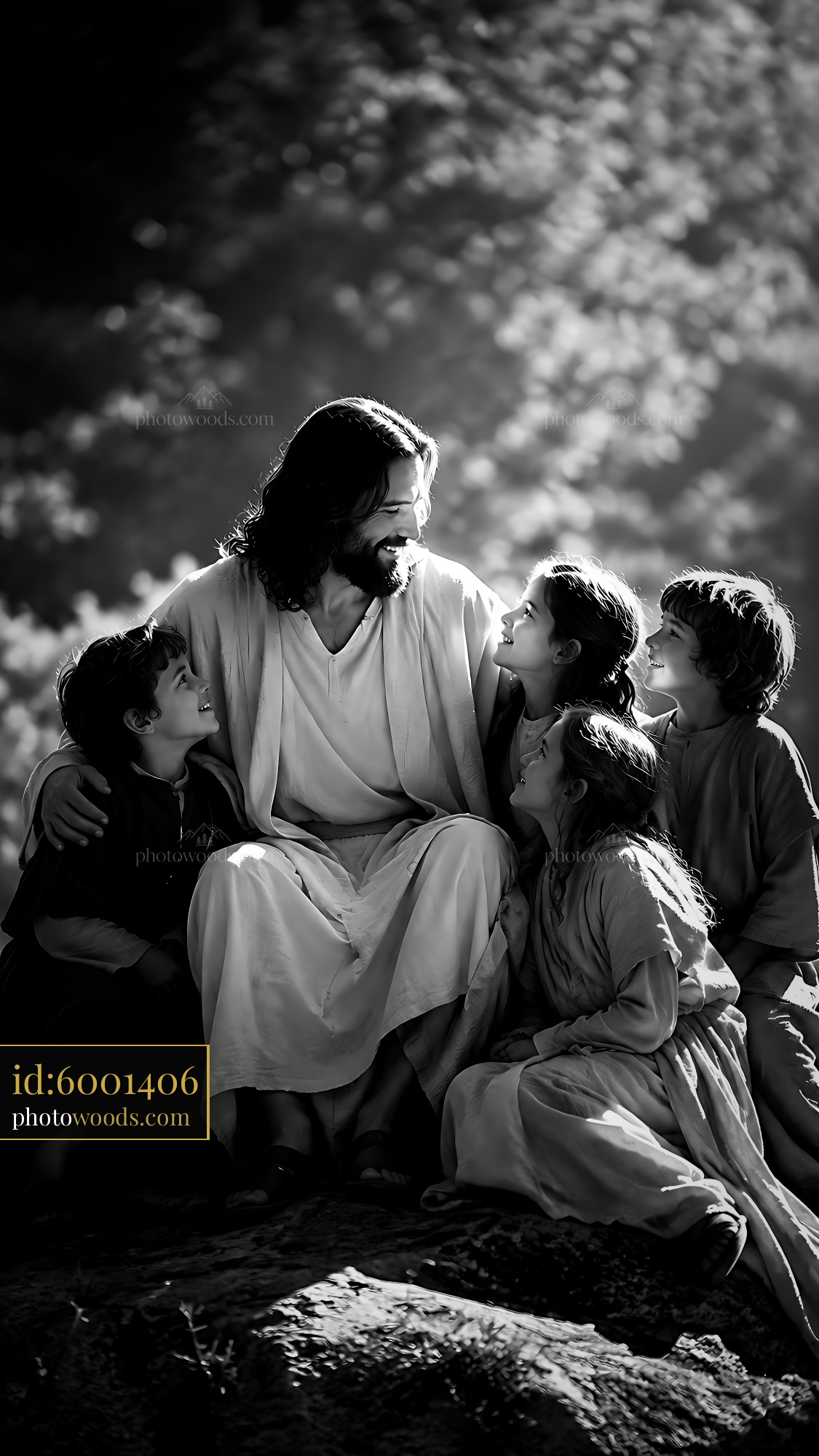 Jesus With Children Sharing Laughter and Stories in a Natural Setting