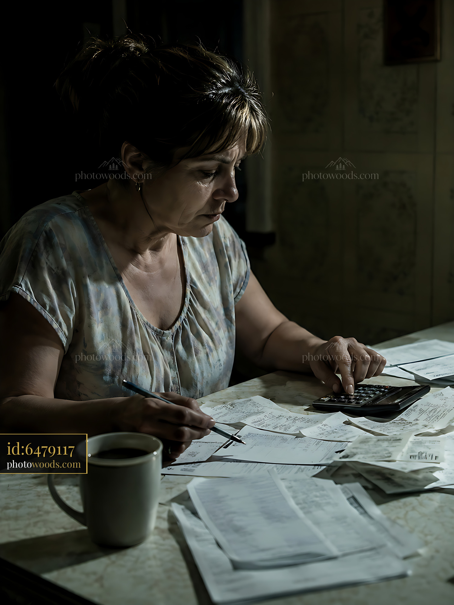 Woman Calculating Expenses at a Table With Documents and Coffee