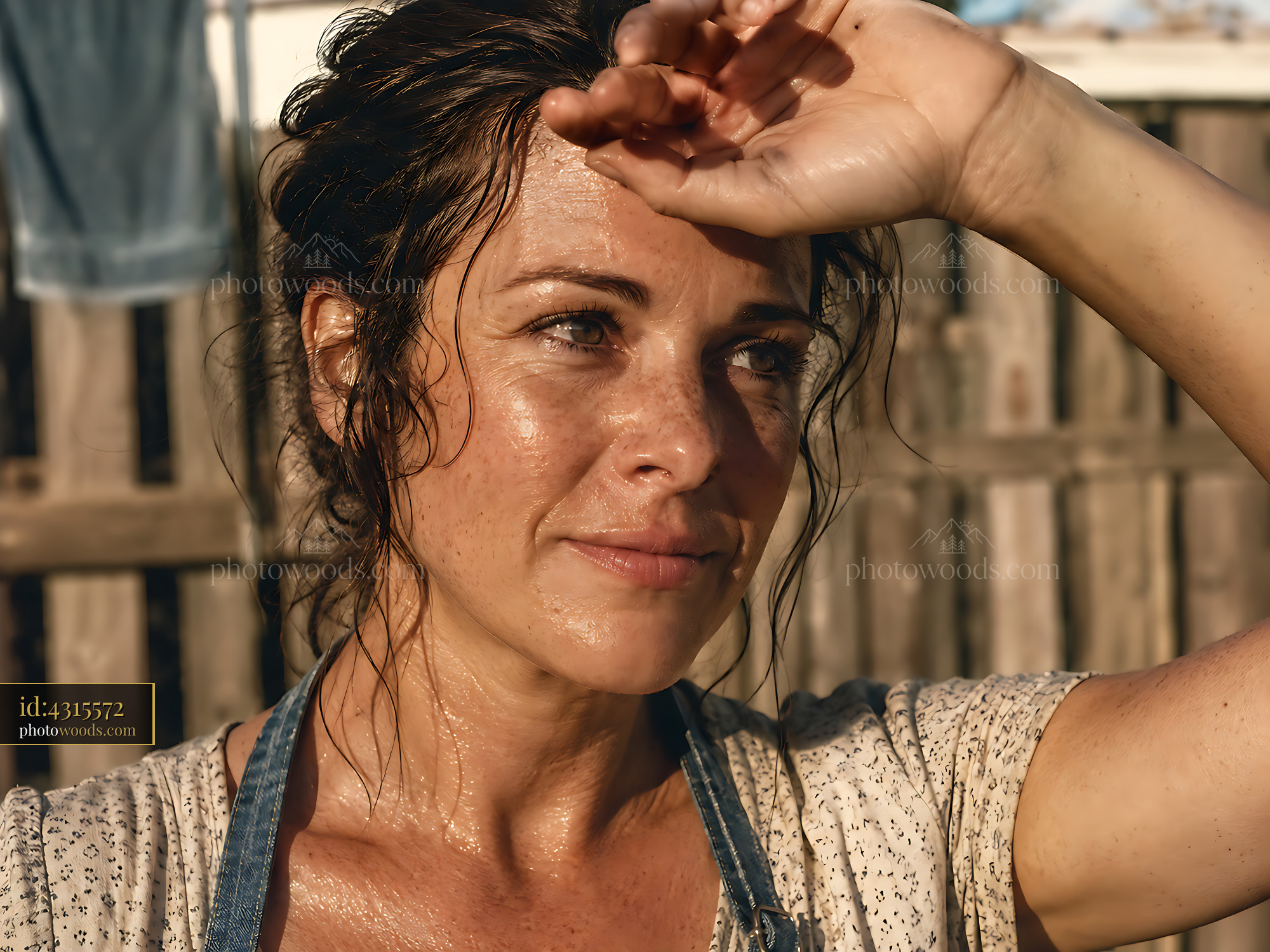 Woman Wiping Sweat From Forehead While Working Outdoors in Sunlight