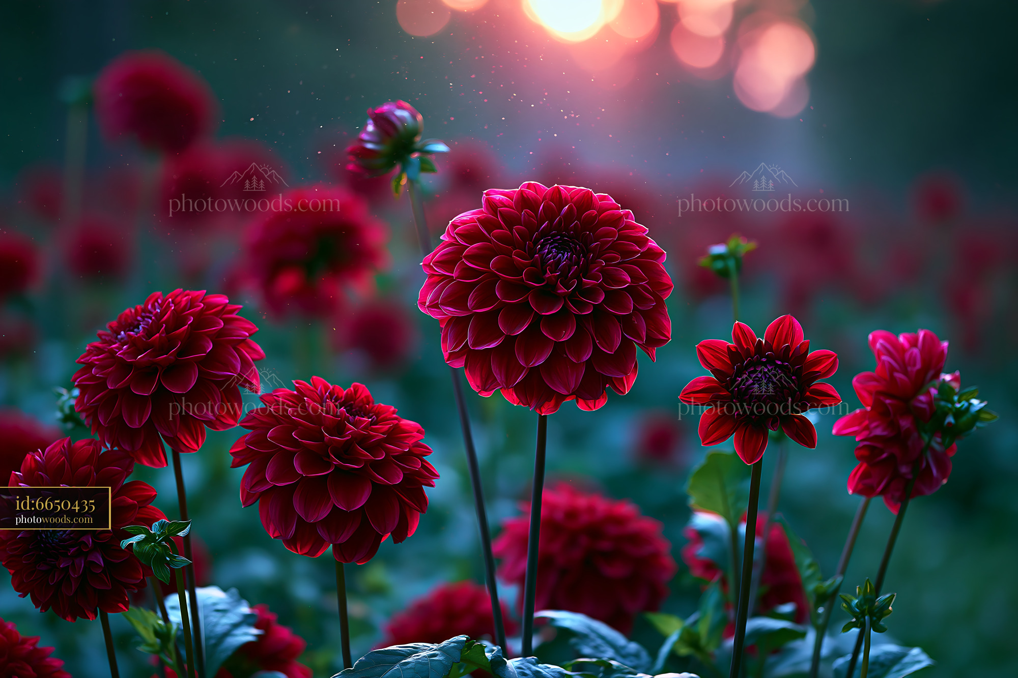 Red Flowers Bloom in Garden During Sunset With Warm Light