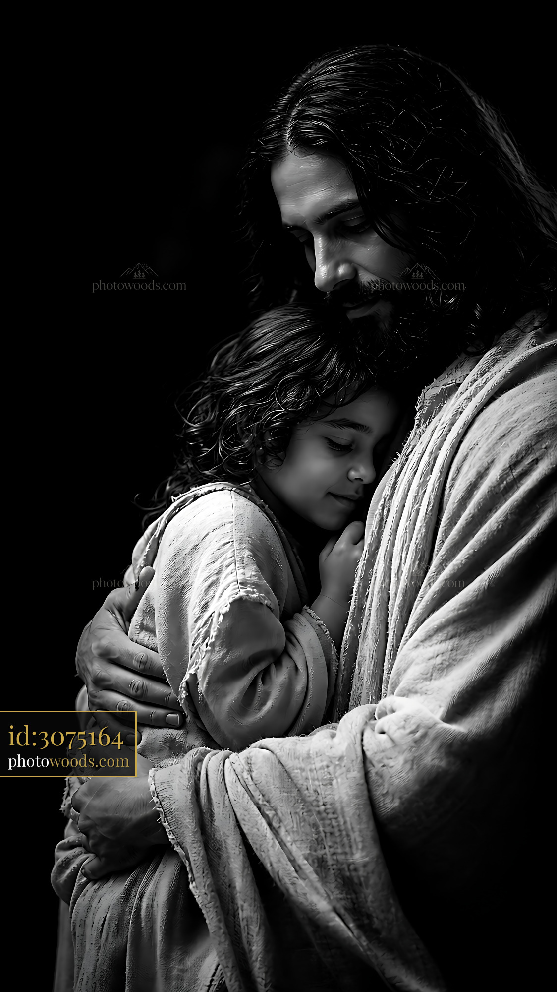 Man Holds Child Closely While Embracing in a Dark Setting