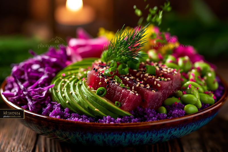 Colorful Poke Bowl With Tuna, Avocado, and Edamame