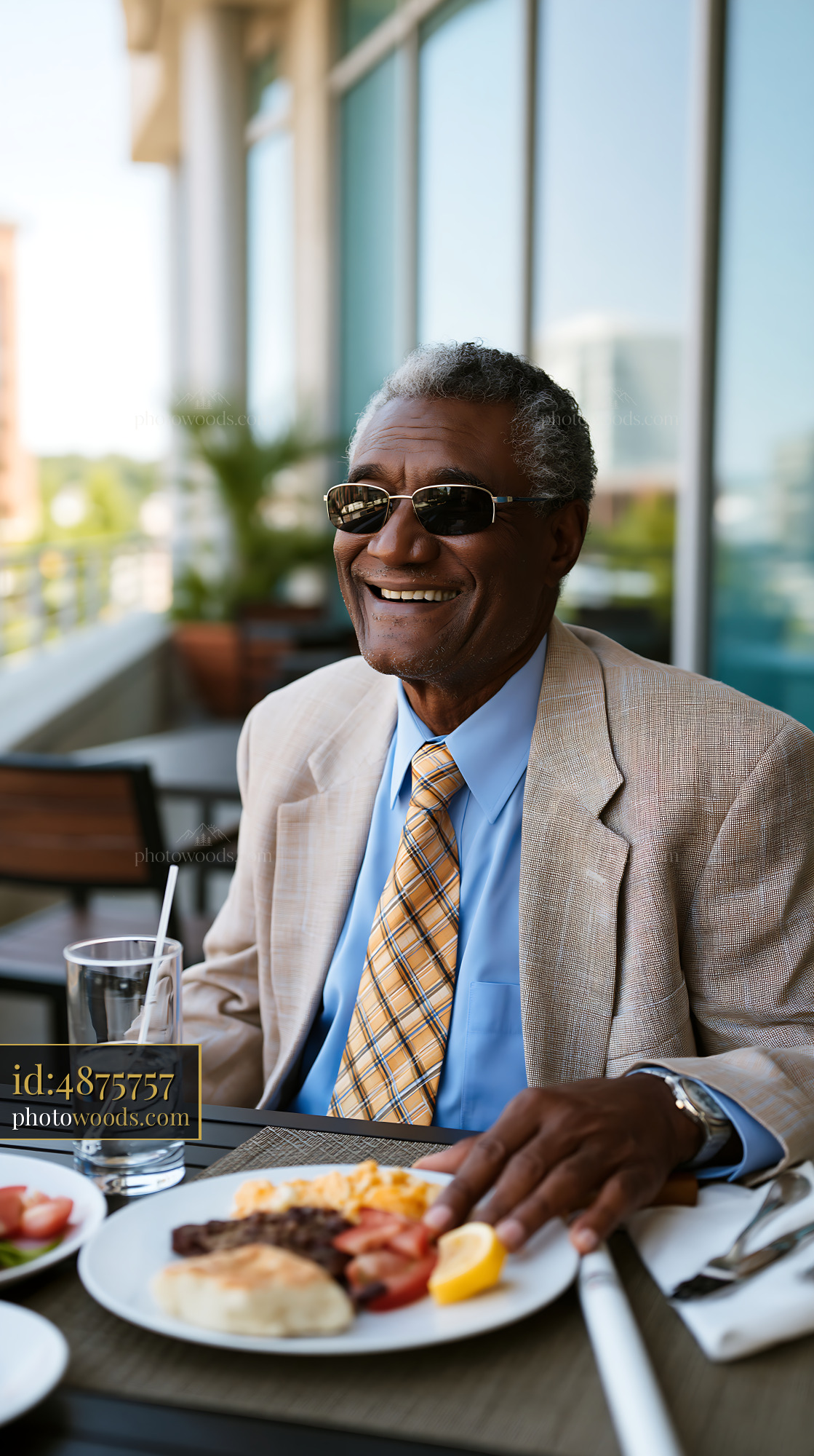 Cheerful Older Man Dining Outdoors on a Sunny Day