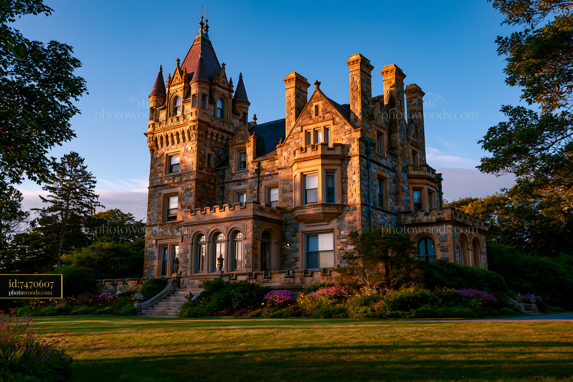 Rough Point Mansion Newport RI at Sunset With Garden Views