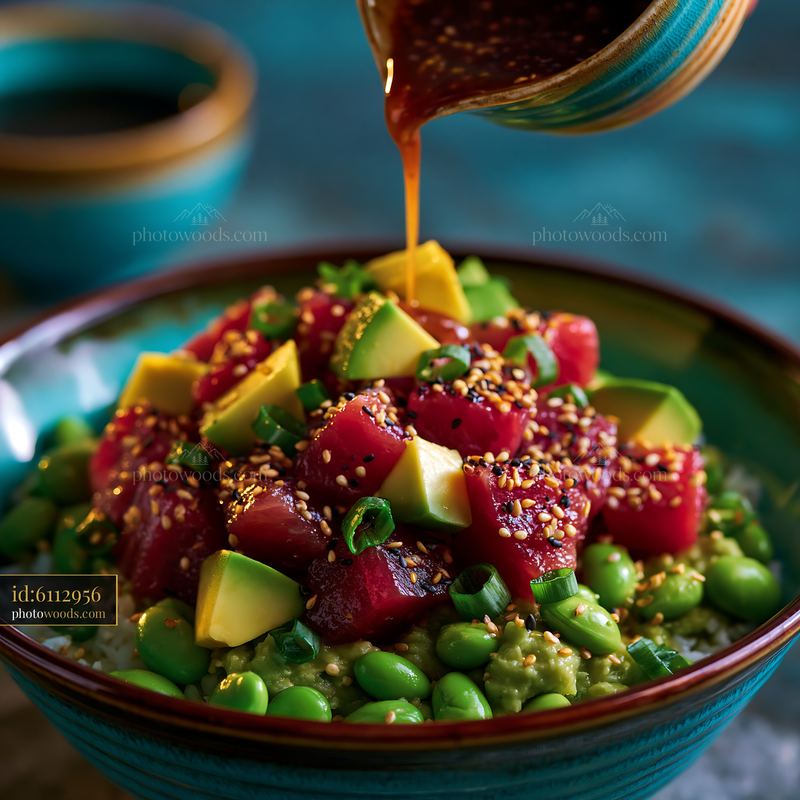 Colorful Poke Bowl With Tuna, Avocado, and Edamame