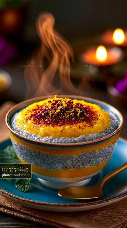Coconut Chia Pudding Layered With Mango Puree and Mint