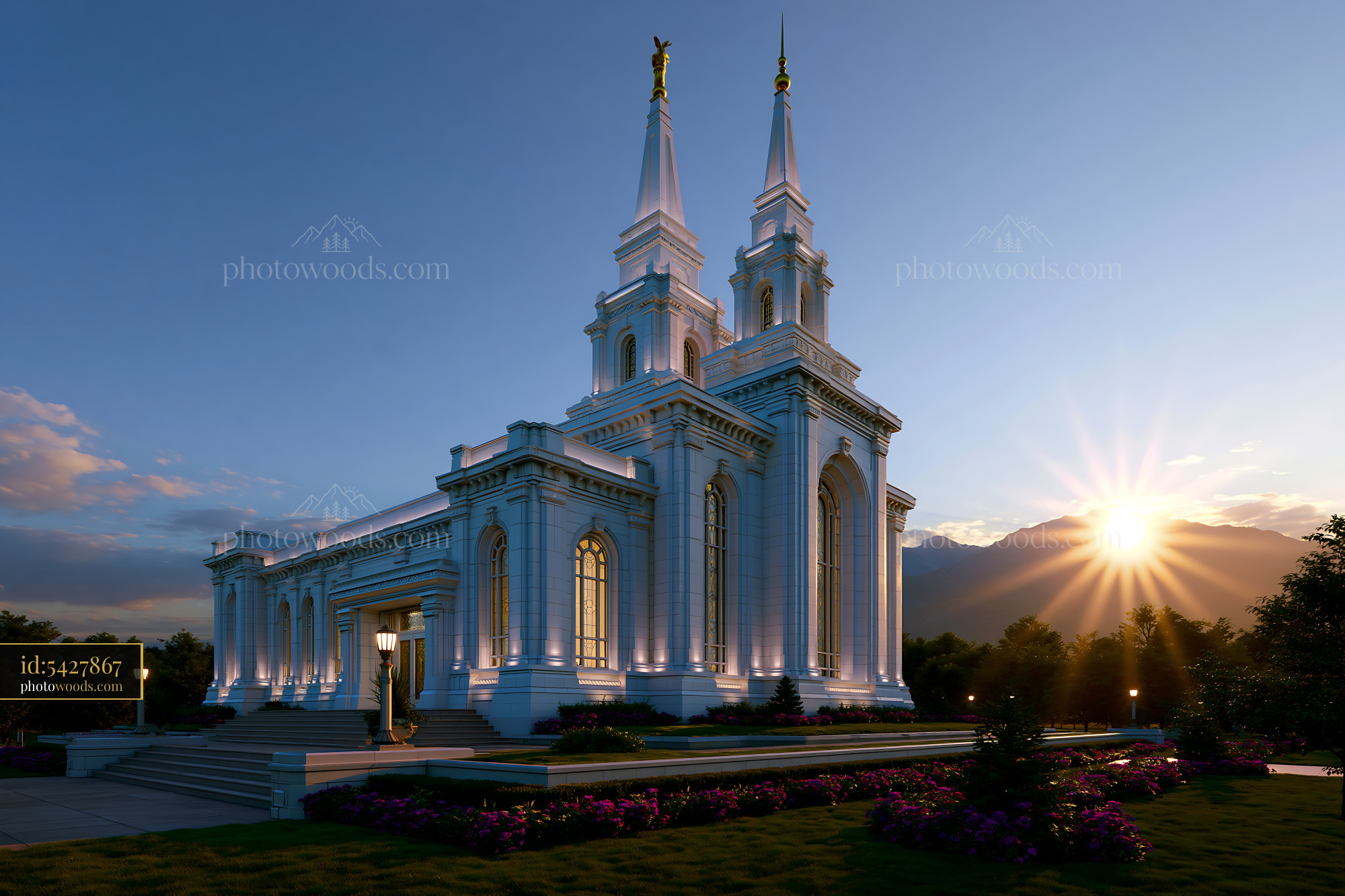 Mount Timpanogos Temple in Utah at Sunset With Colorful Sky