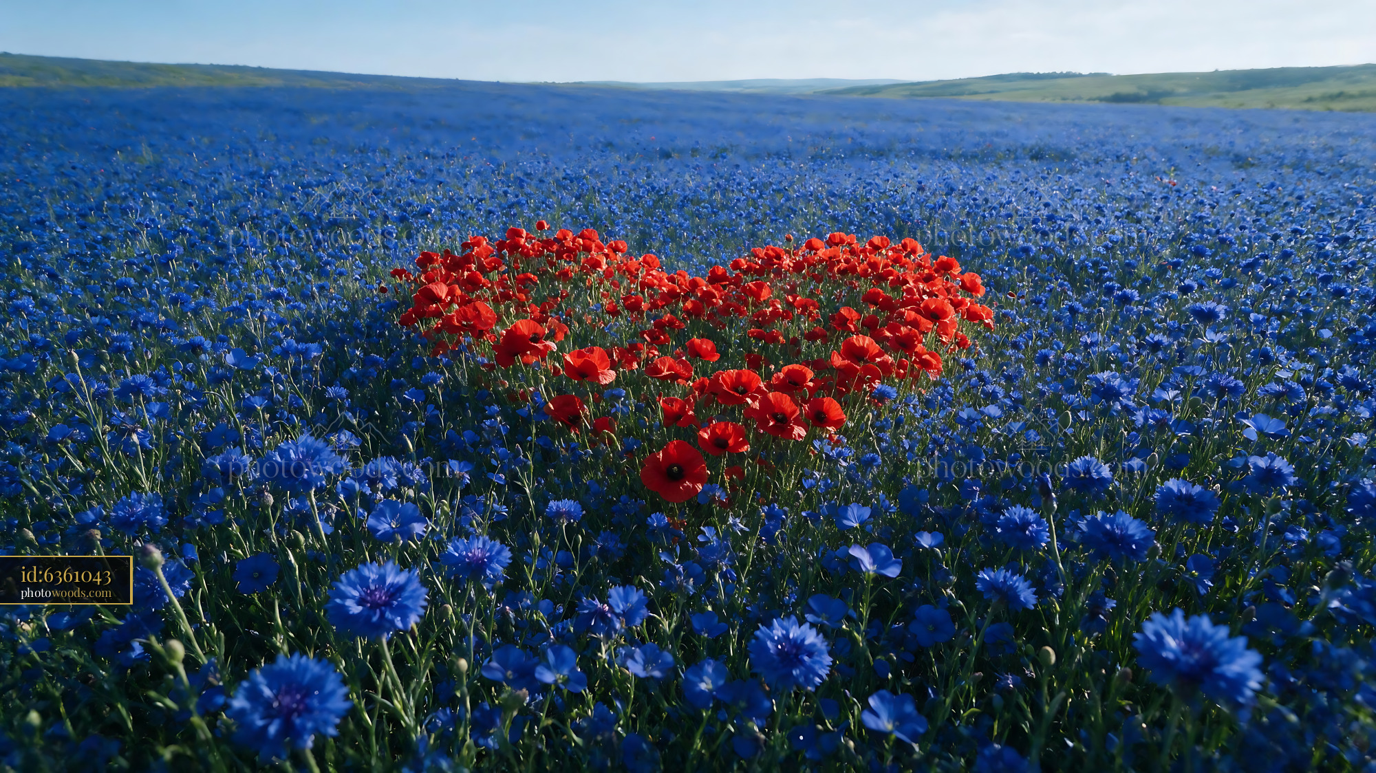 Red Poppies and Blue Cornflowers in a Meadow in Spring