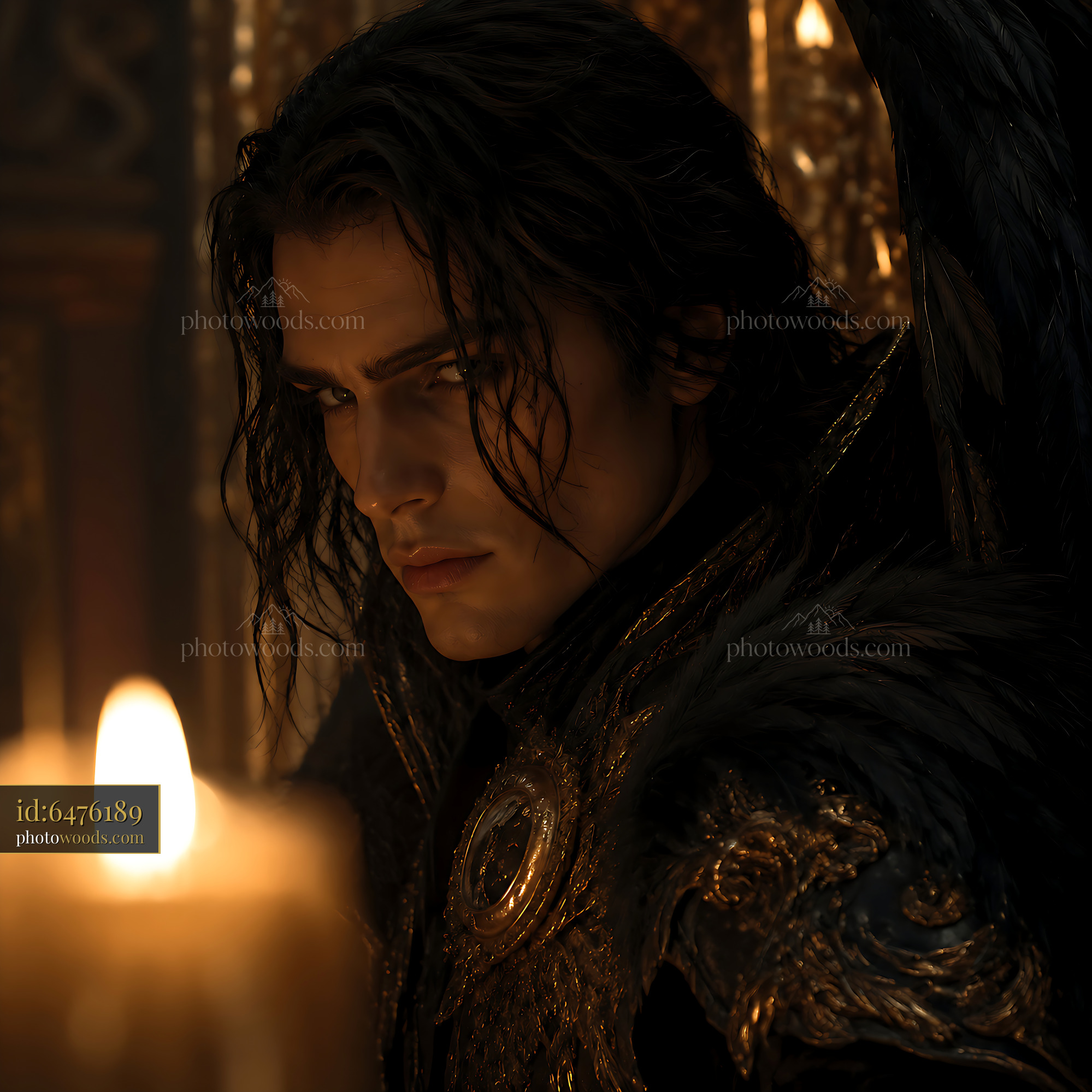 Male Figure in Dark Costume Gazes Intently at Candle Light