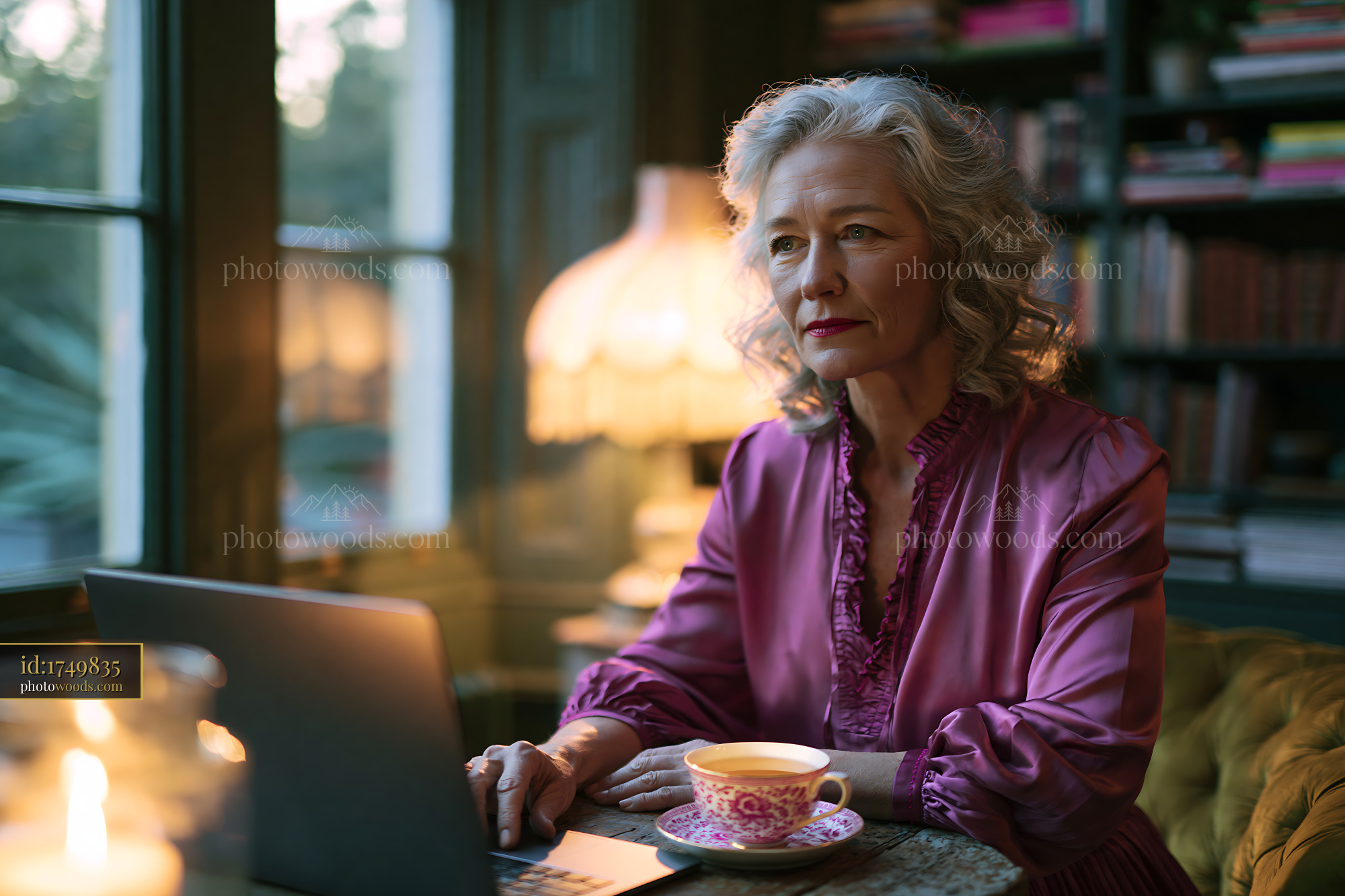 Woman Working on Digital Documents With Tea in Cozy Setting