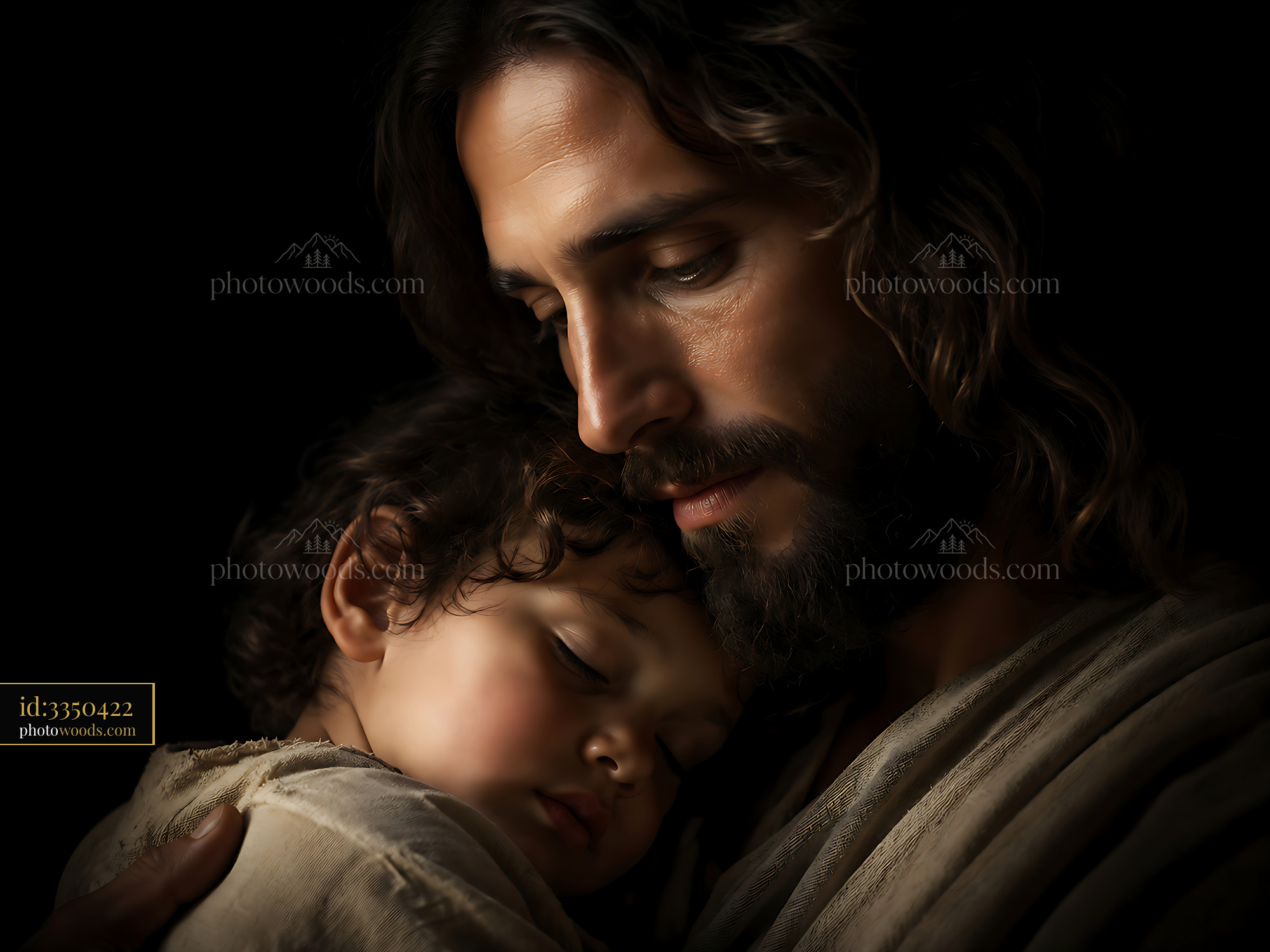 Man Holding Child and Resting While Embracing in Dark Setting