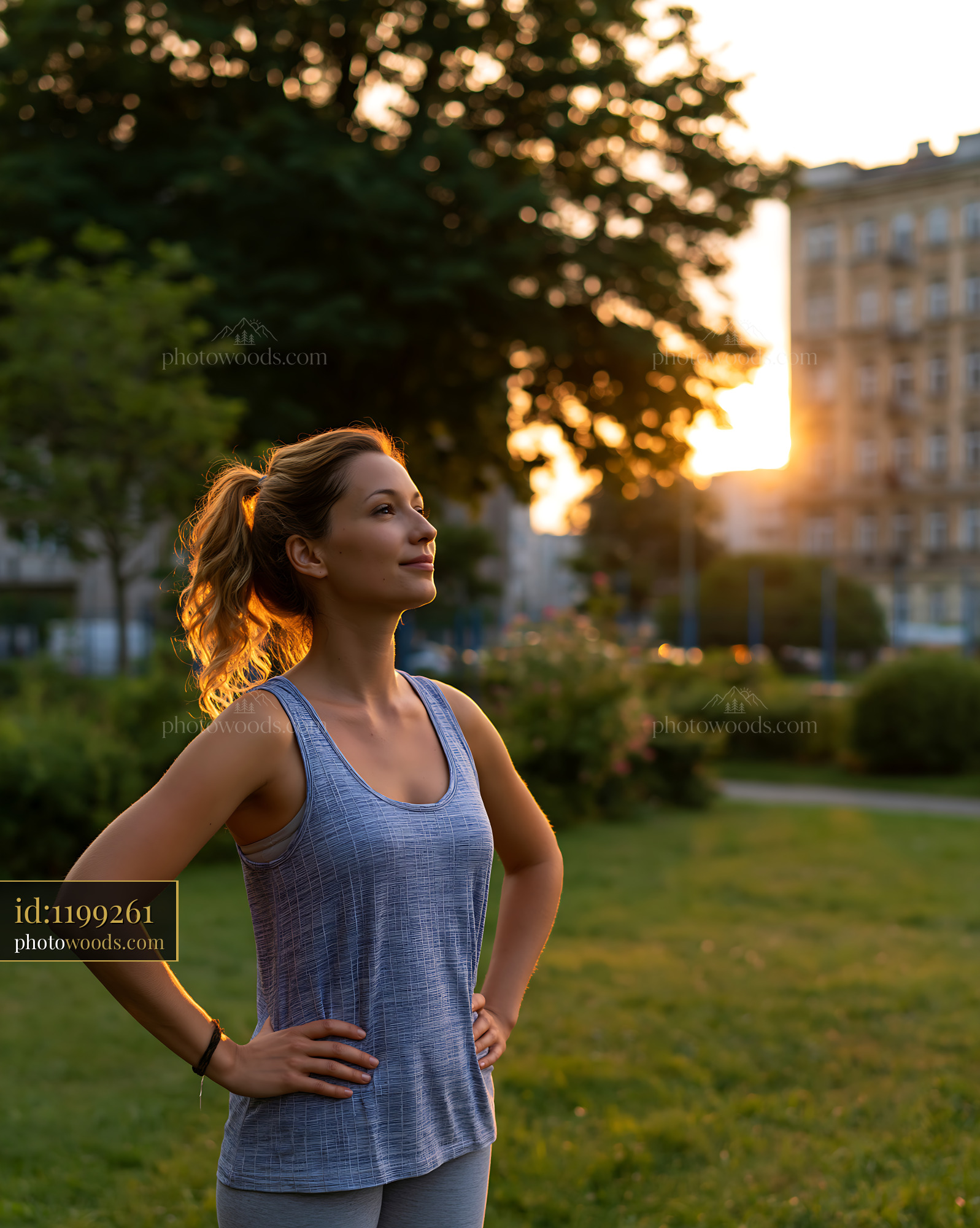 Woman Enjoying Sunset in Park During Outdoor Workout Session