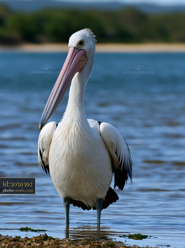 Australian pelican standing in a coastal lagoon
