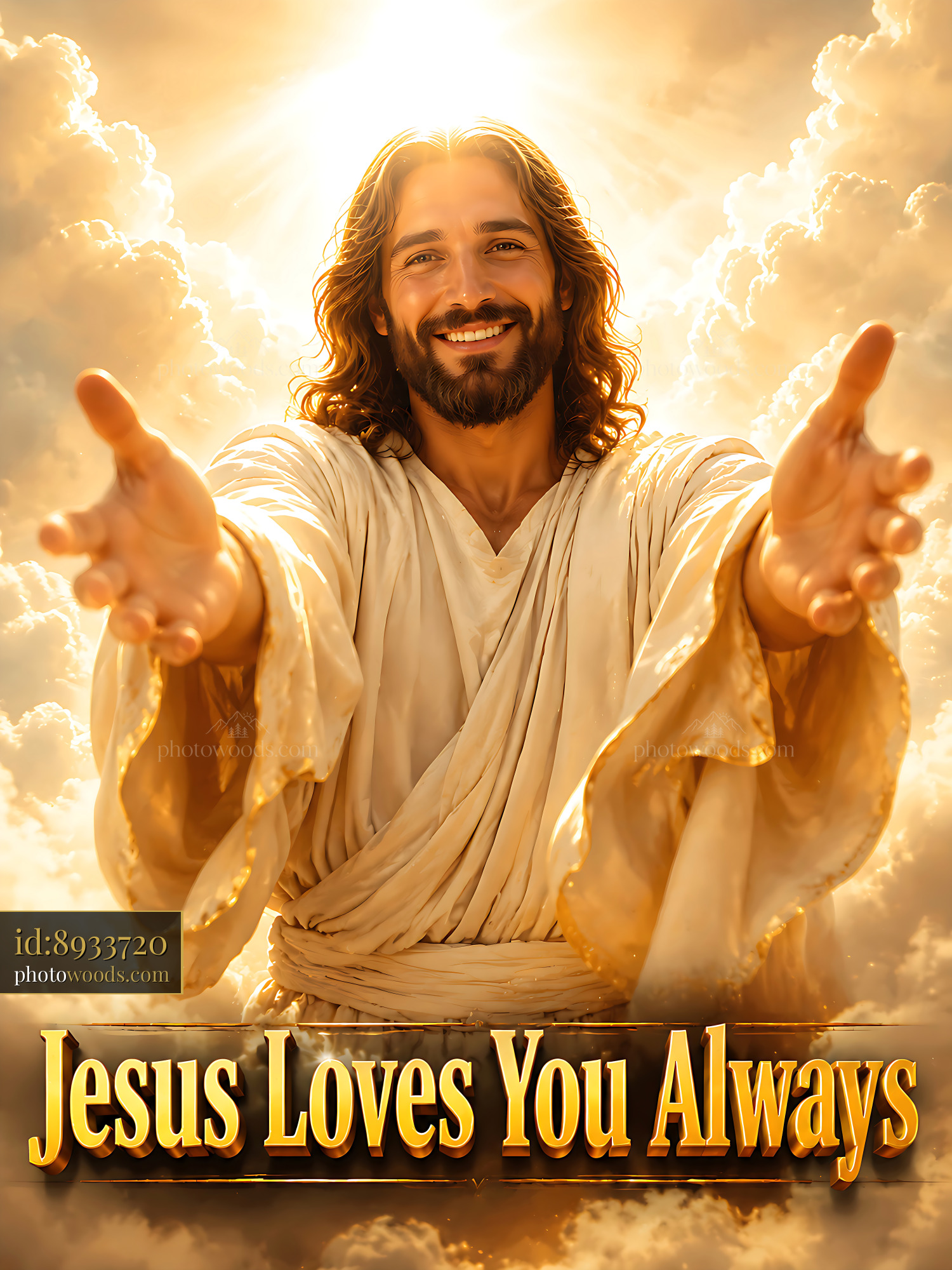Jesus Offers Love and Support in a Cloudy Background With Light