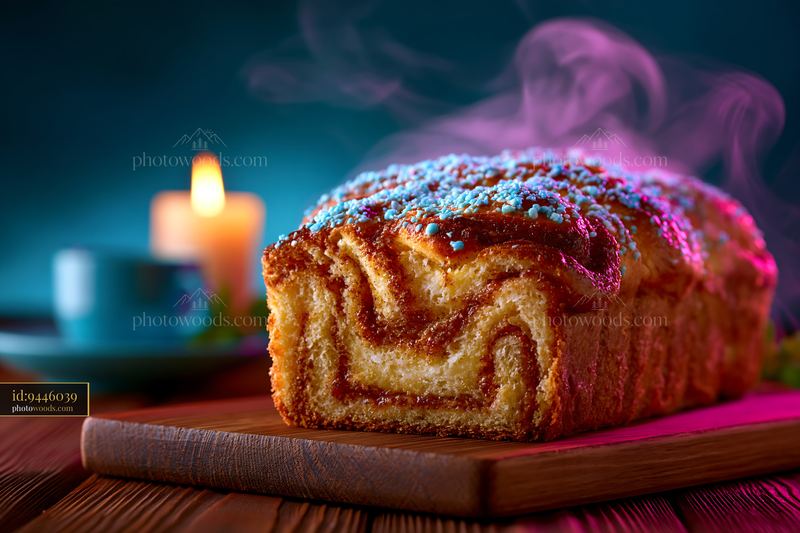 Cinnamon Babka Loaf With Swirled Layers on Wooden Board