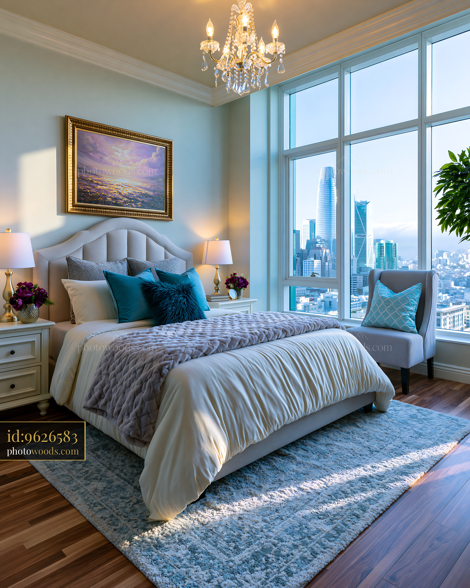 Penthouse Bedroom With Skyline View in Urban Setting