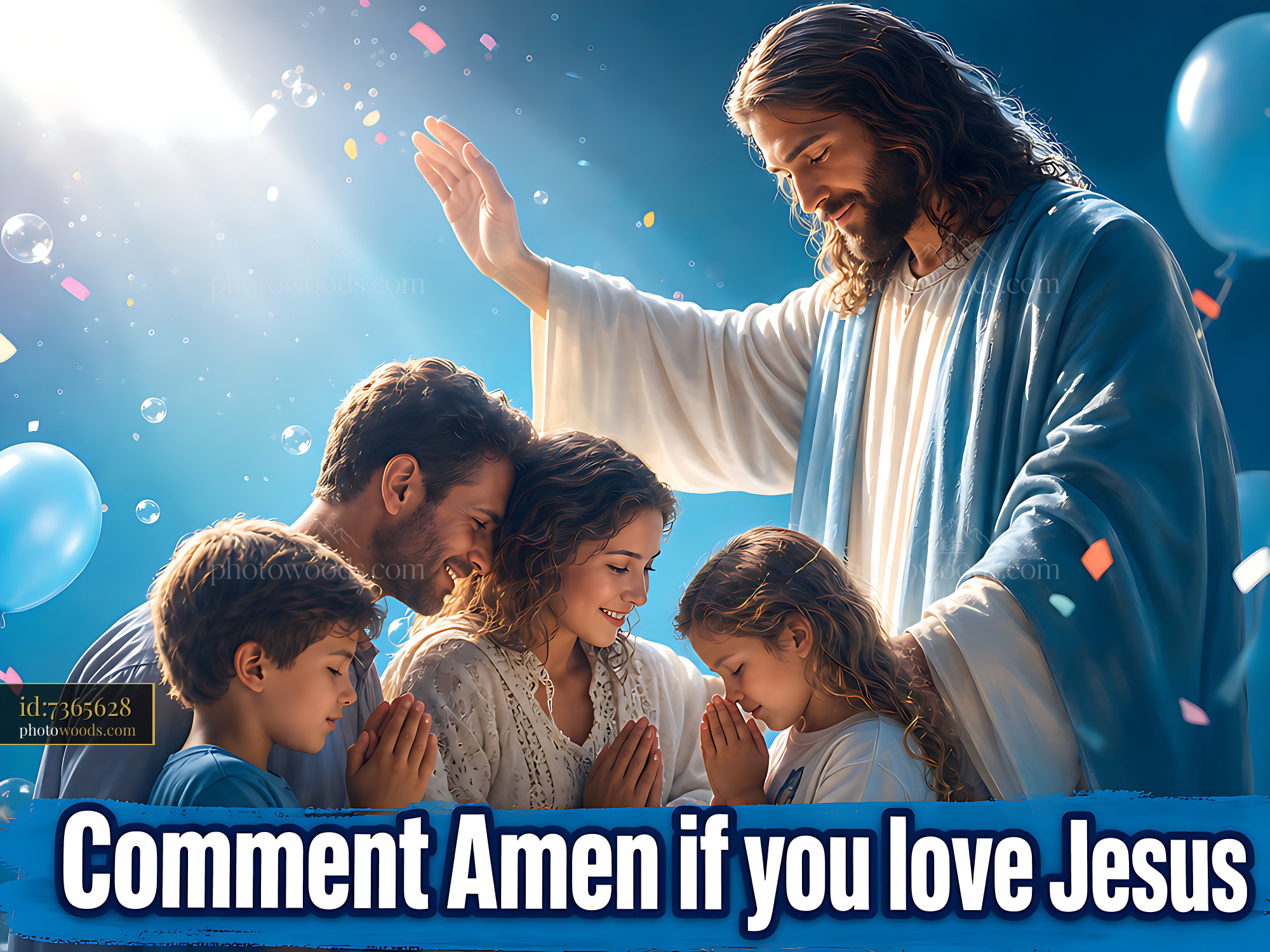 Family Prays Together With Jesus in a Joyful Celebration