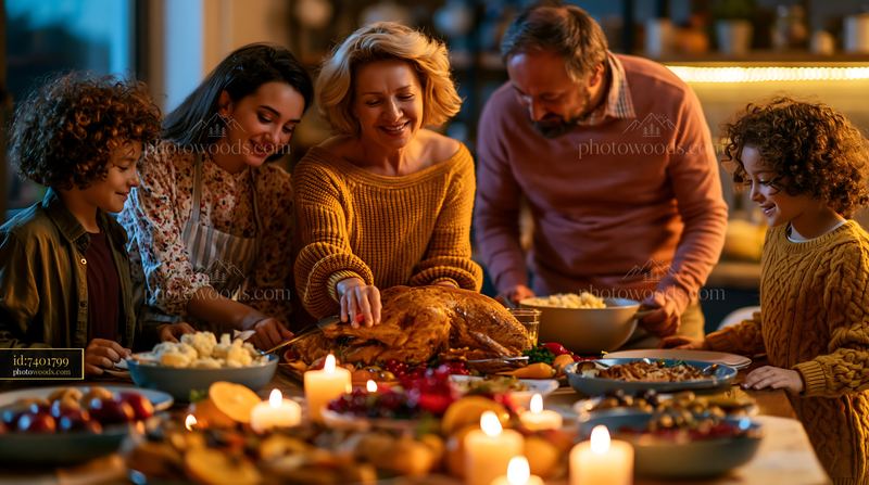 Family Preparing Traditional Festive Food Together in Kitchen