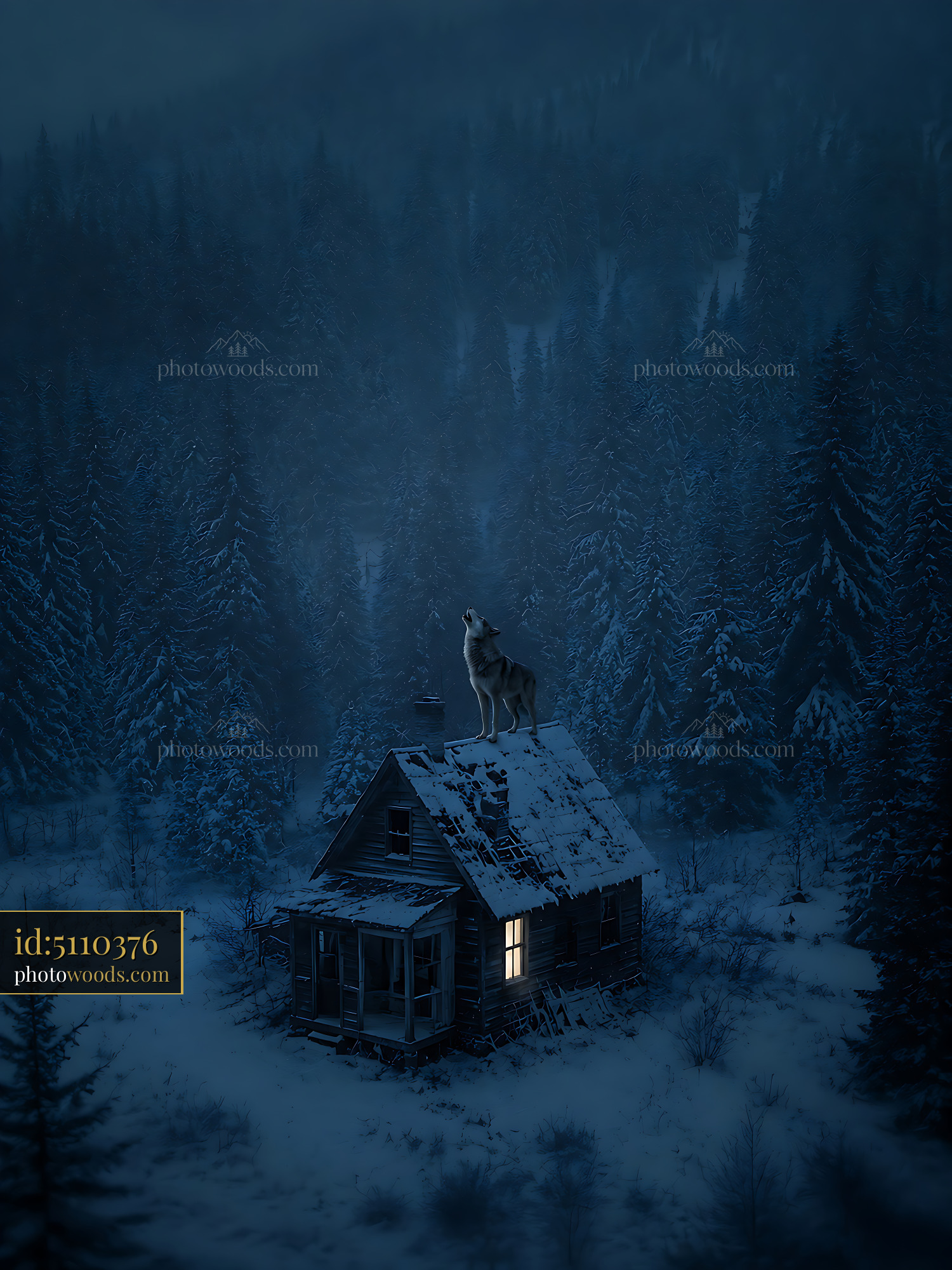 Wolf Howls at Night From the Rooftop of an Old House
