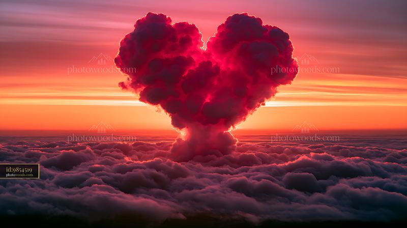 Dramatic mushroom-shaped cloud above a glowing sunset cloudscape