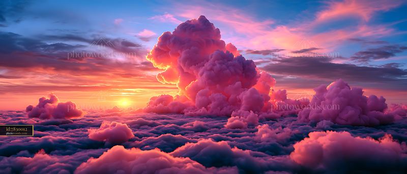 Dramatic pink clouds above a glowing sunset