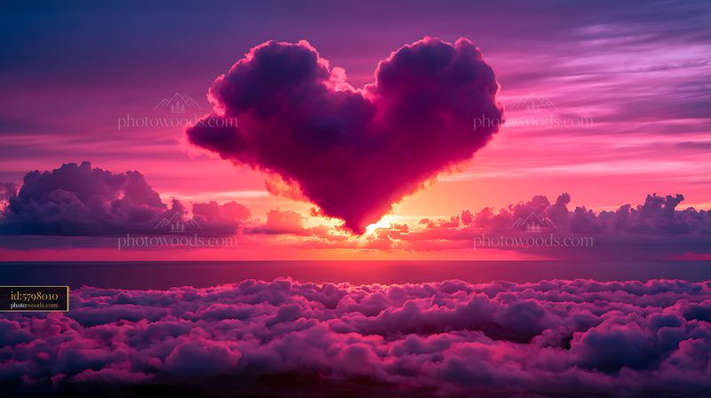 Heart-shaped cloud above a glowing sunset horizon